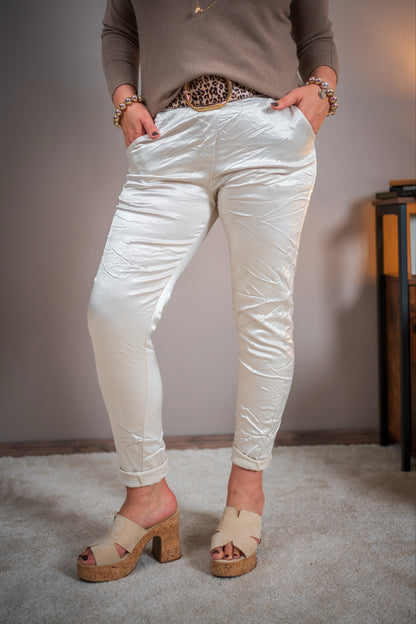 Glanz-Stretchhose, beige