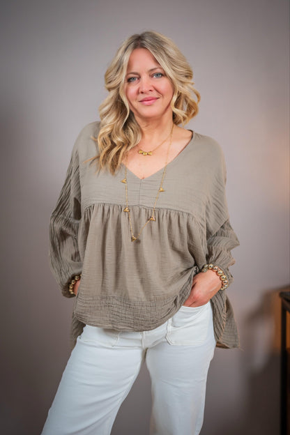 Leichte Oversized-Bluse, taupe