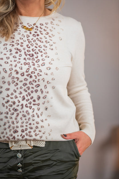Feinstrickpullover mit Leo, beige