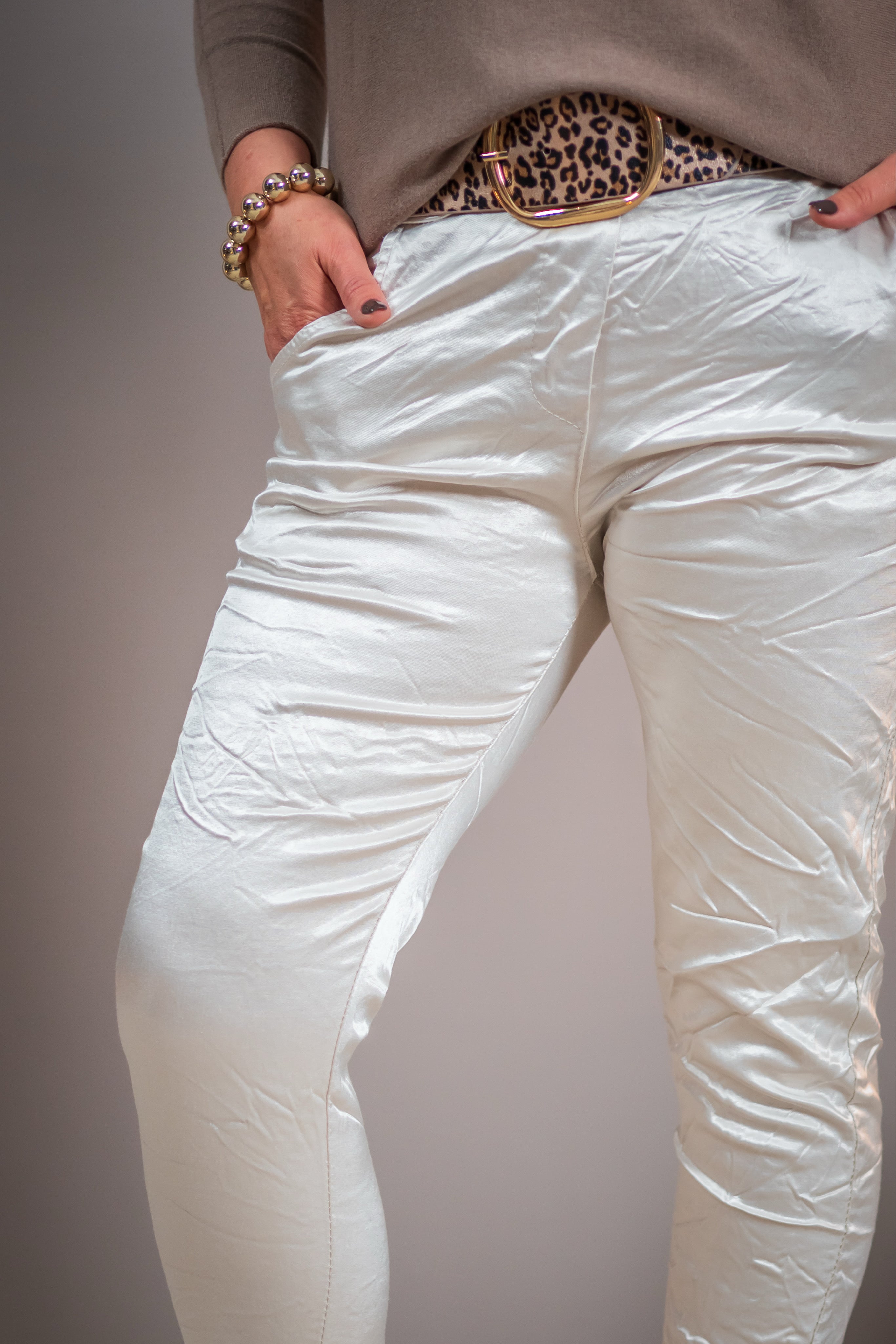 Glanz-Stretchhose, beige