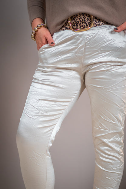 Glanz-Stretchhose, beige
