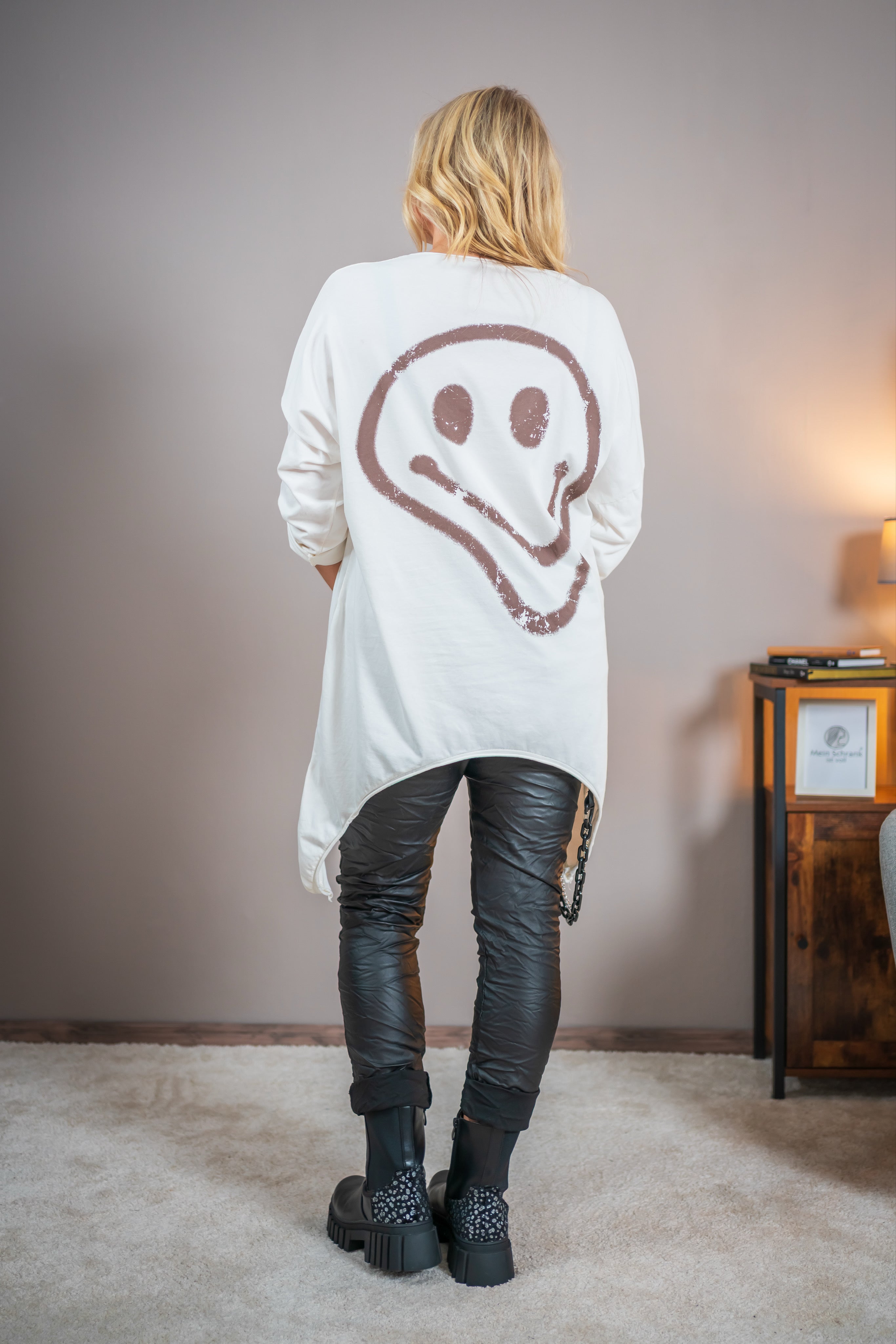 Oversize-Shirt mit Smiley, ecru