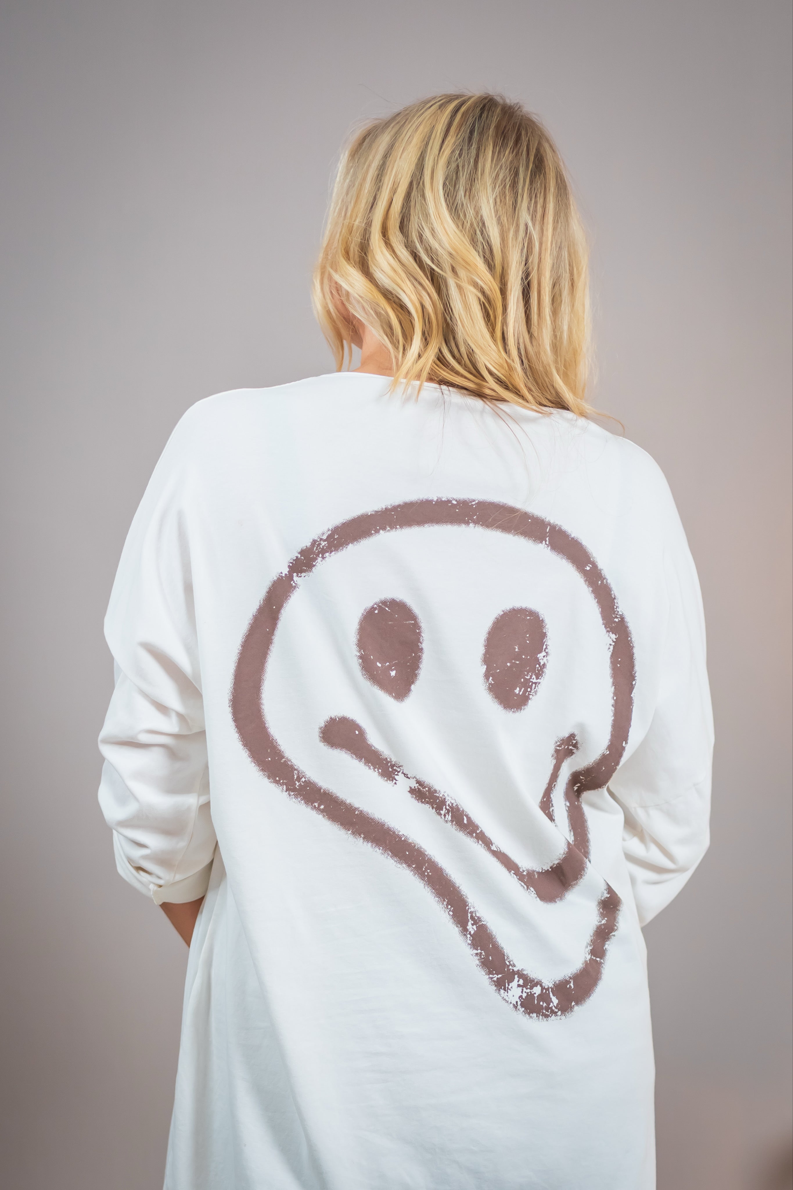 Oversize-Shirt mit Smiley, ecru