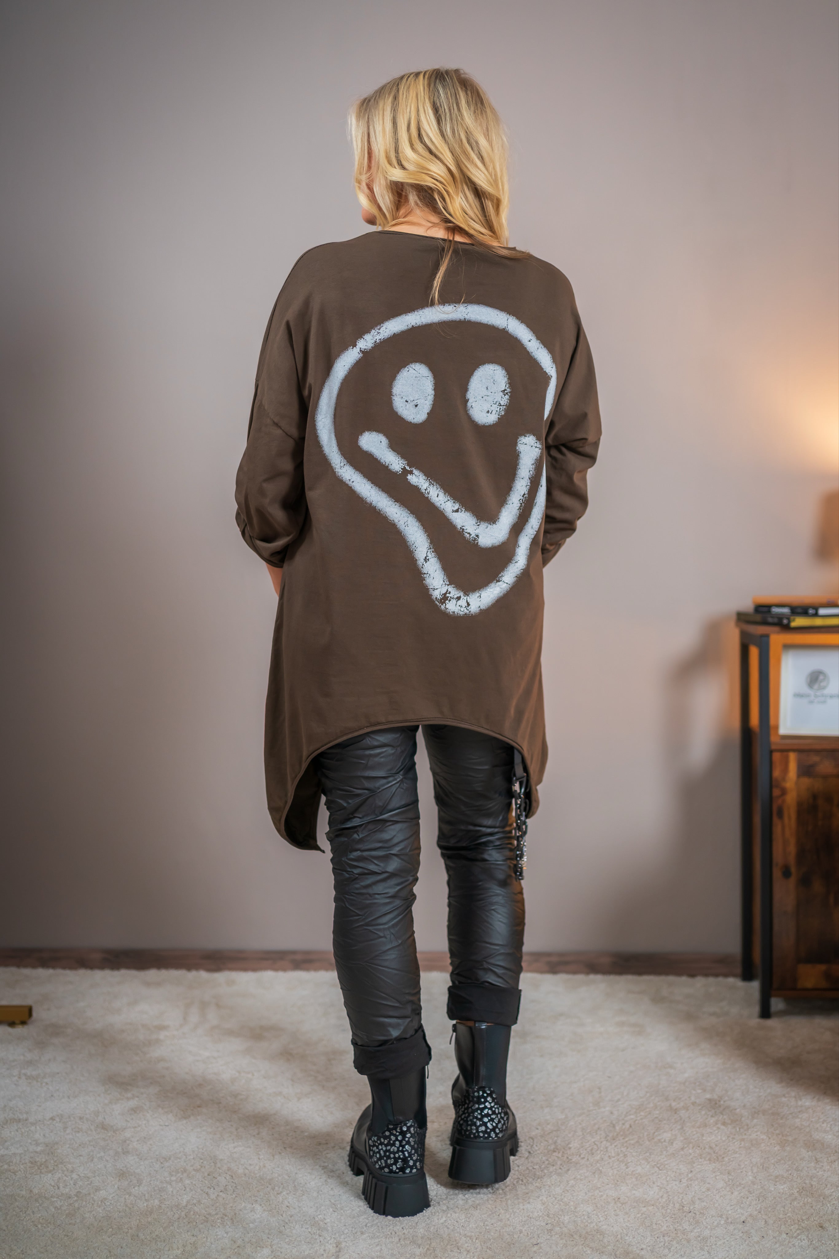 Oversize-Shirt mit Smiley, schokobraun
