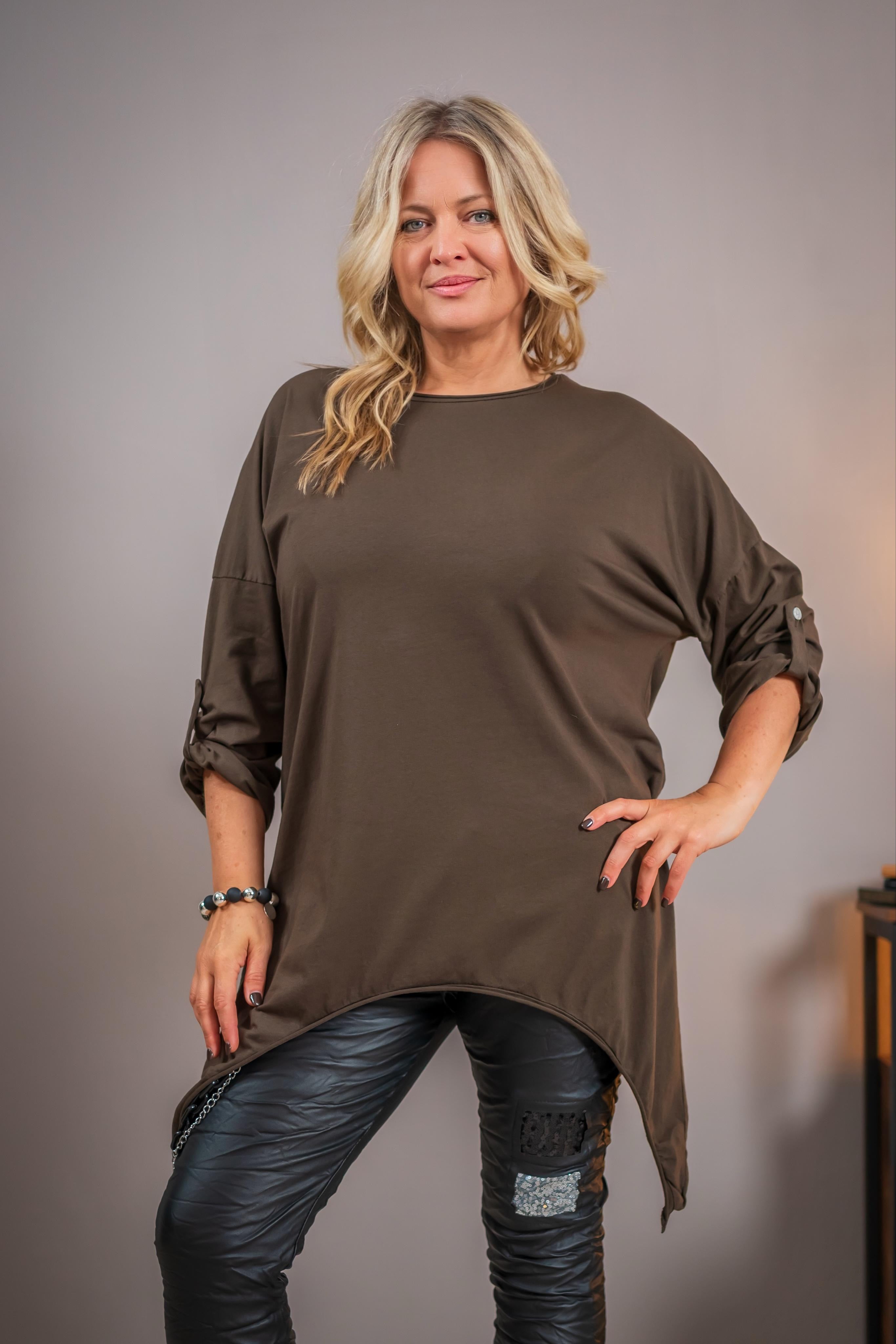 Oversize-Shirt mit Smiley, schokobraun