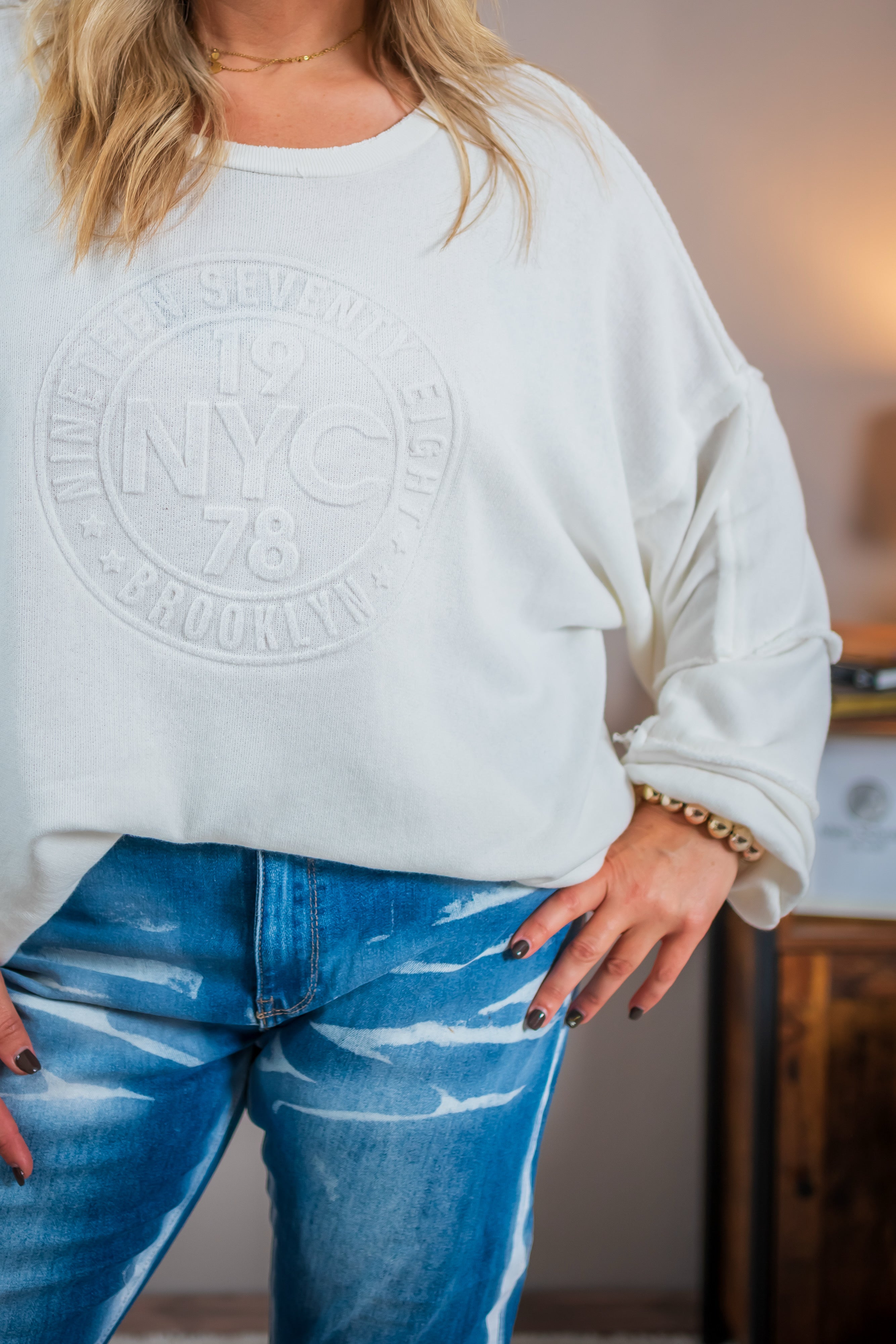 Sweatshirt N.Y.C, wollweiß