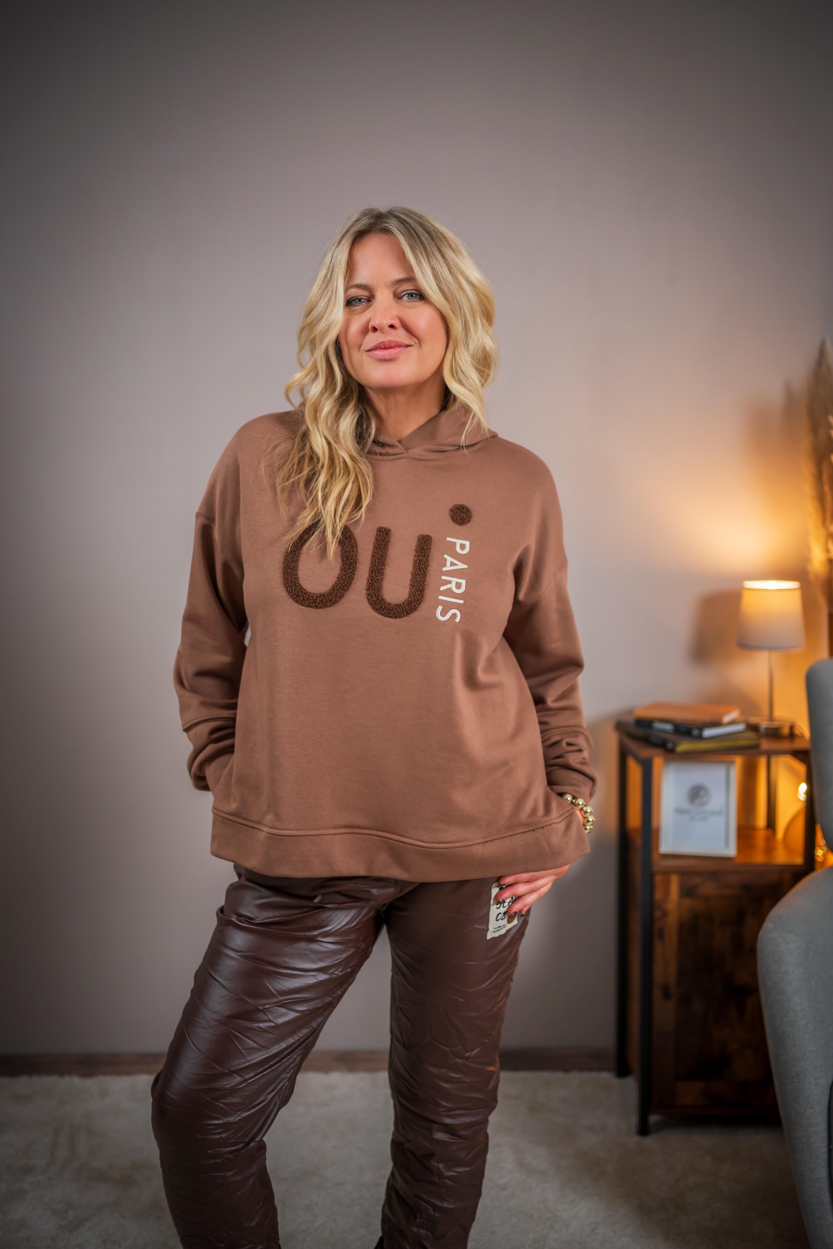 Hoodie mit Beflockung, braun