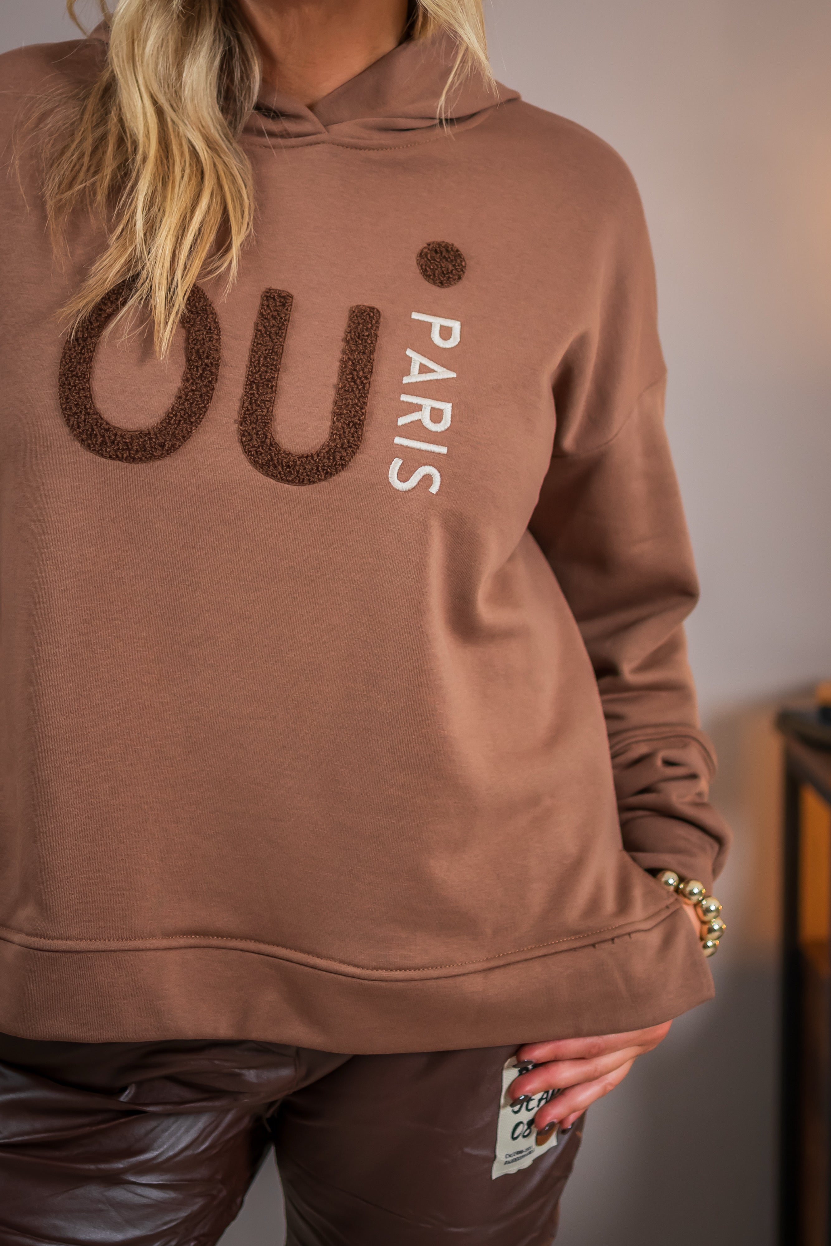 Hoodie mit Beflockung, braun