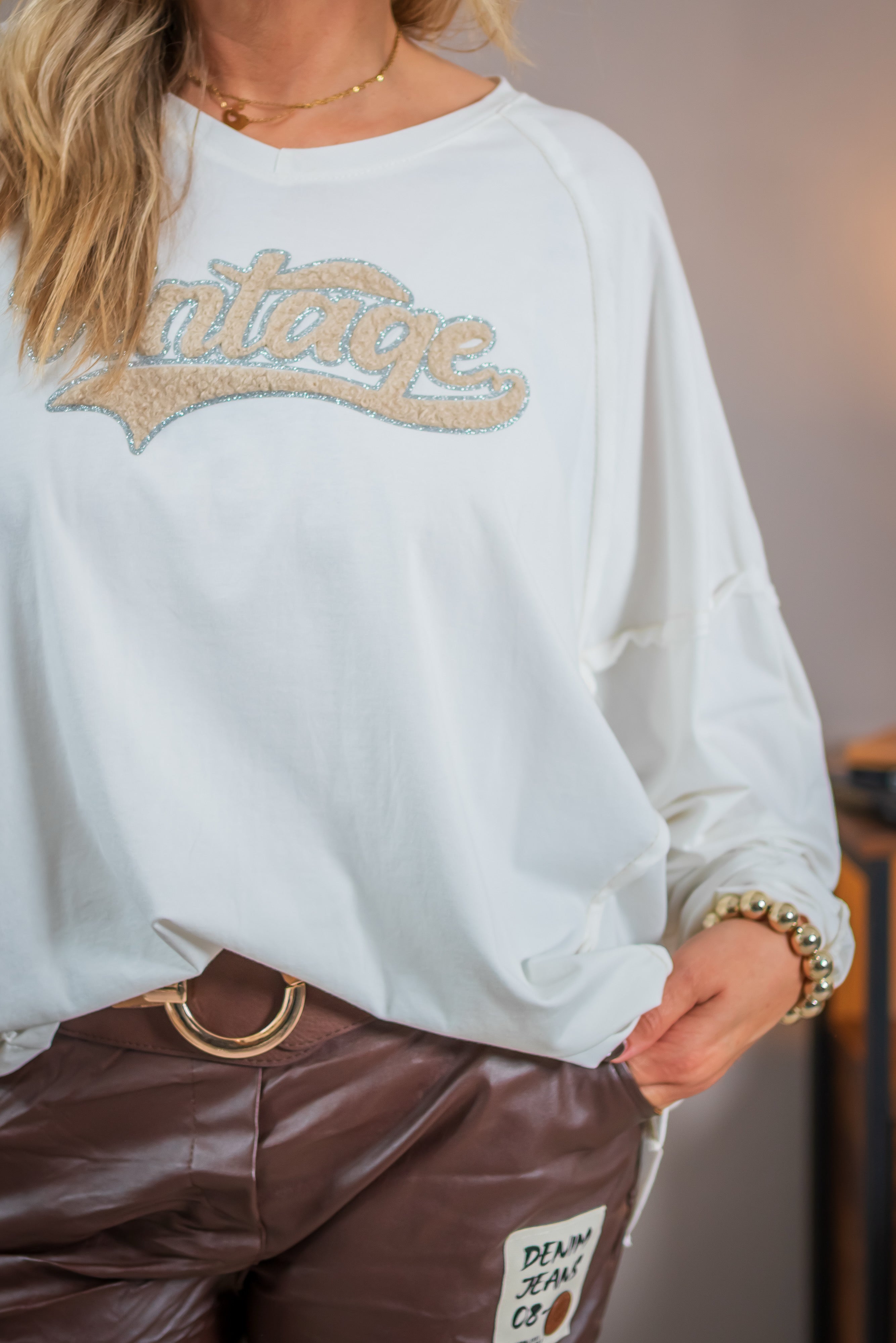 Sweatshirt mit Vintage-Print, ecru