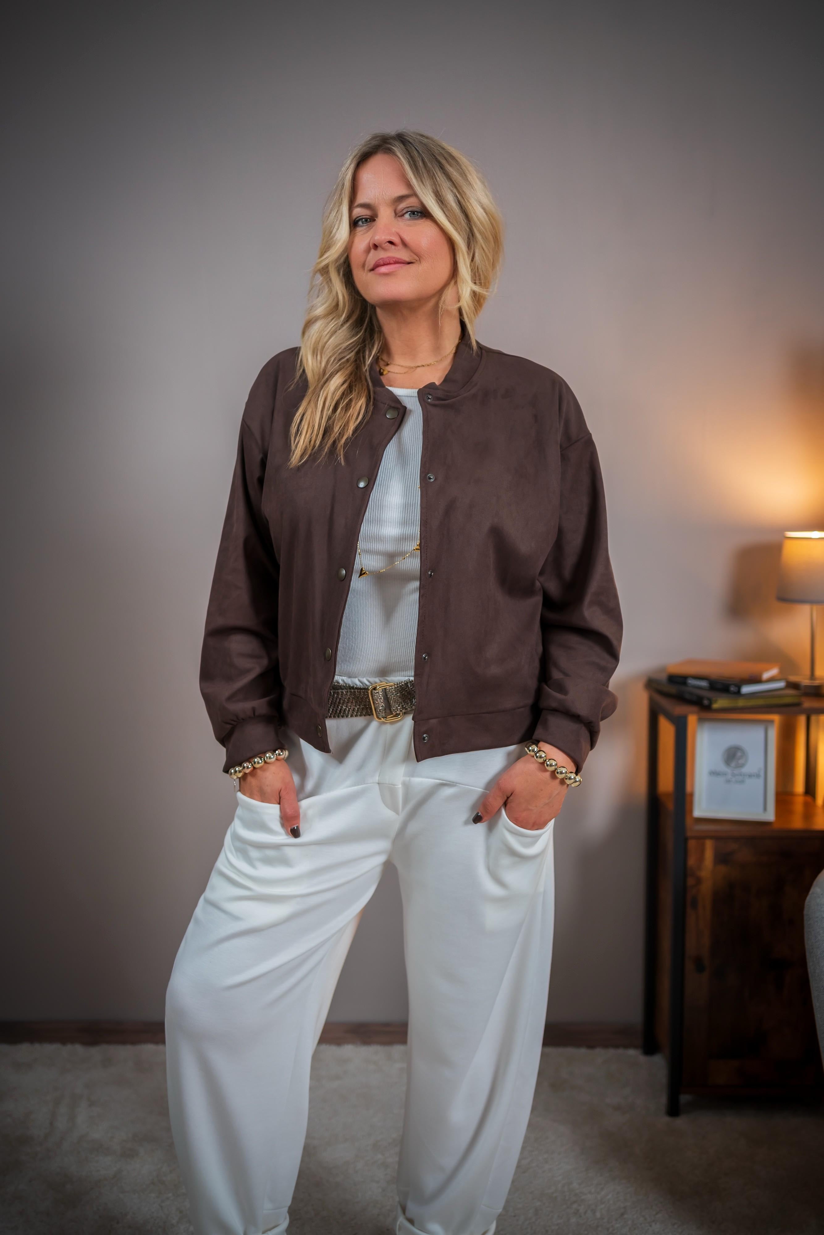 Blouson in Wildlederoptik, schokobraun