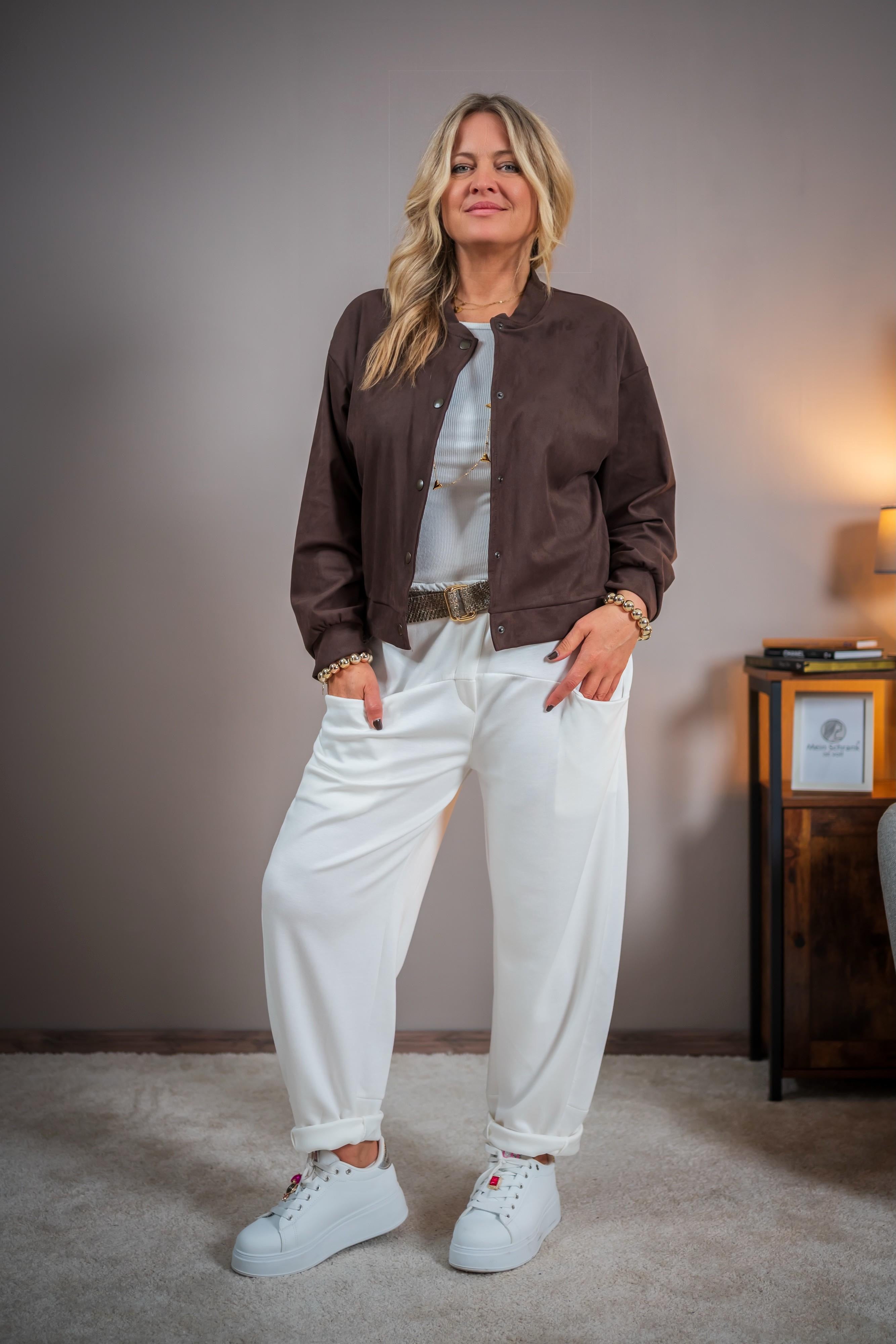 Blouson in Wildlederoptik, schokobraun