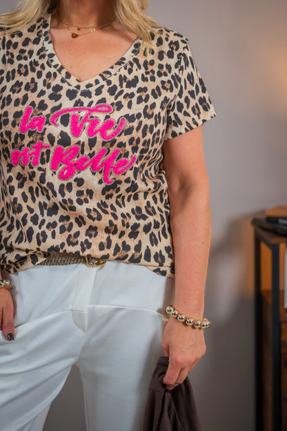 T-Shirt mit Beflockung, Leo-Print