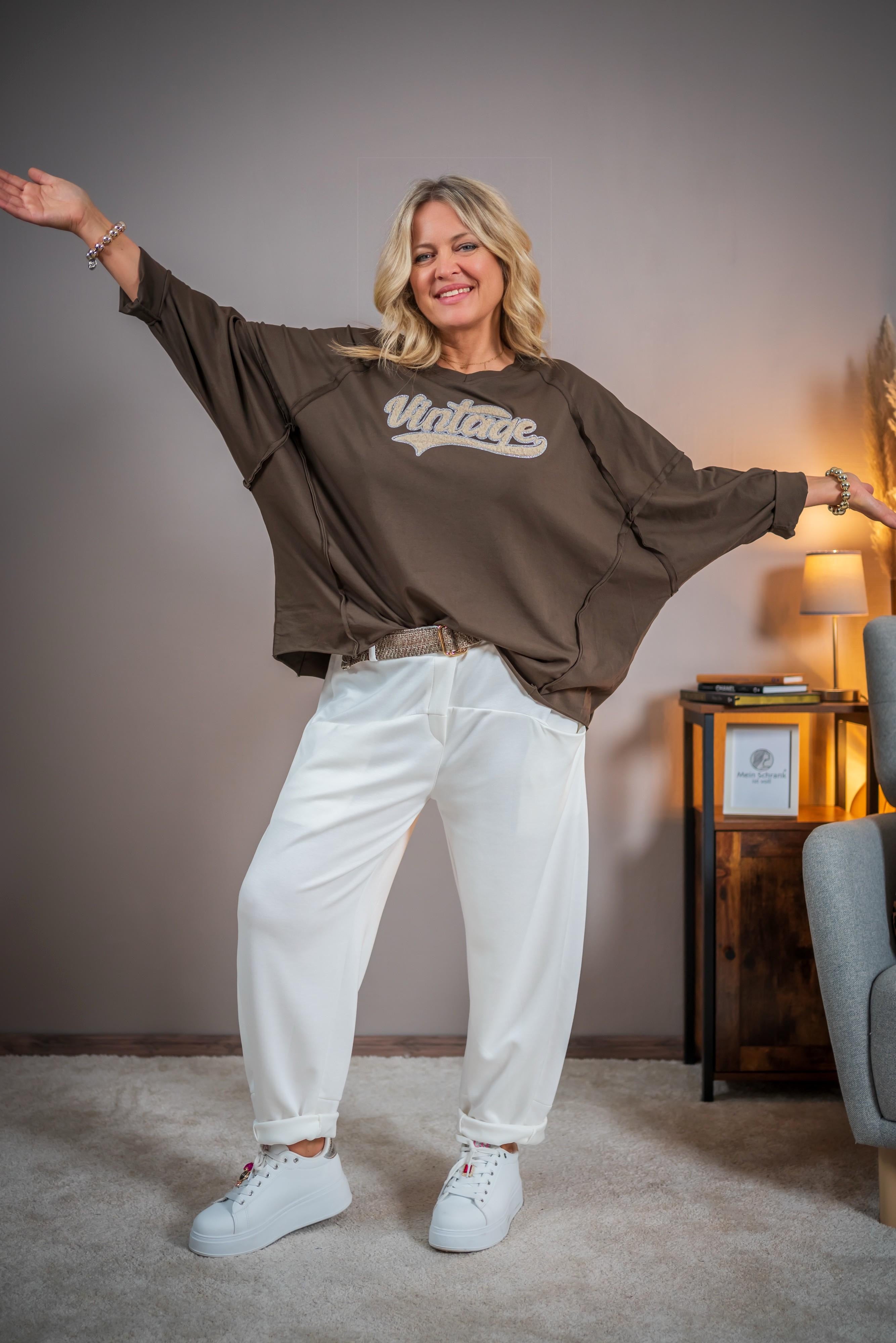 Sweatshirt mit Vintage-Print, schokobraun