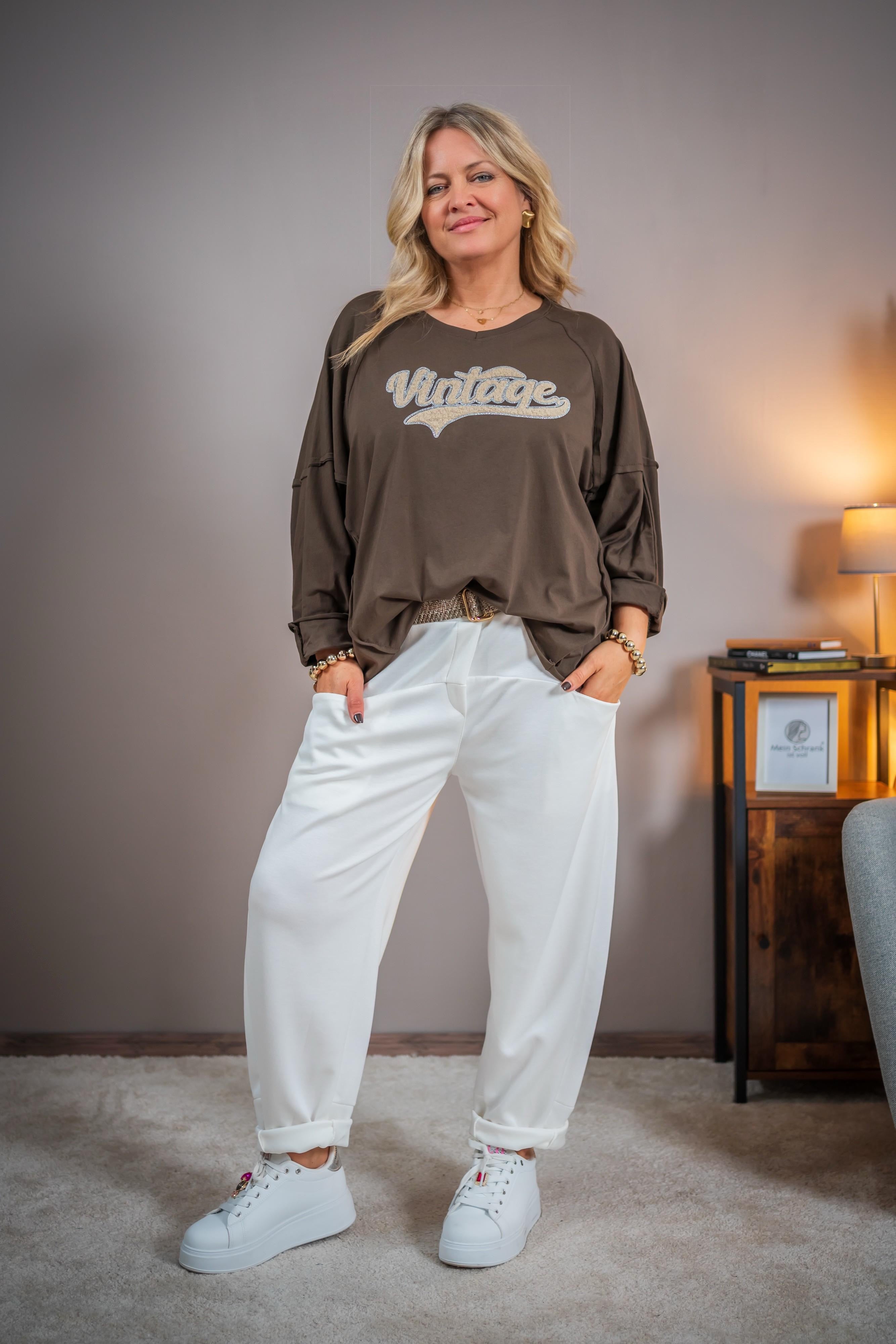 Sweatshirt mit Vintage-Print, schokobraun