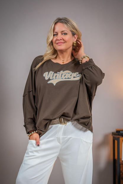 Sweatshirt mit Vintage-Print, schokobraun