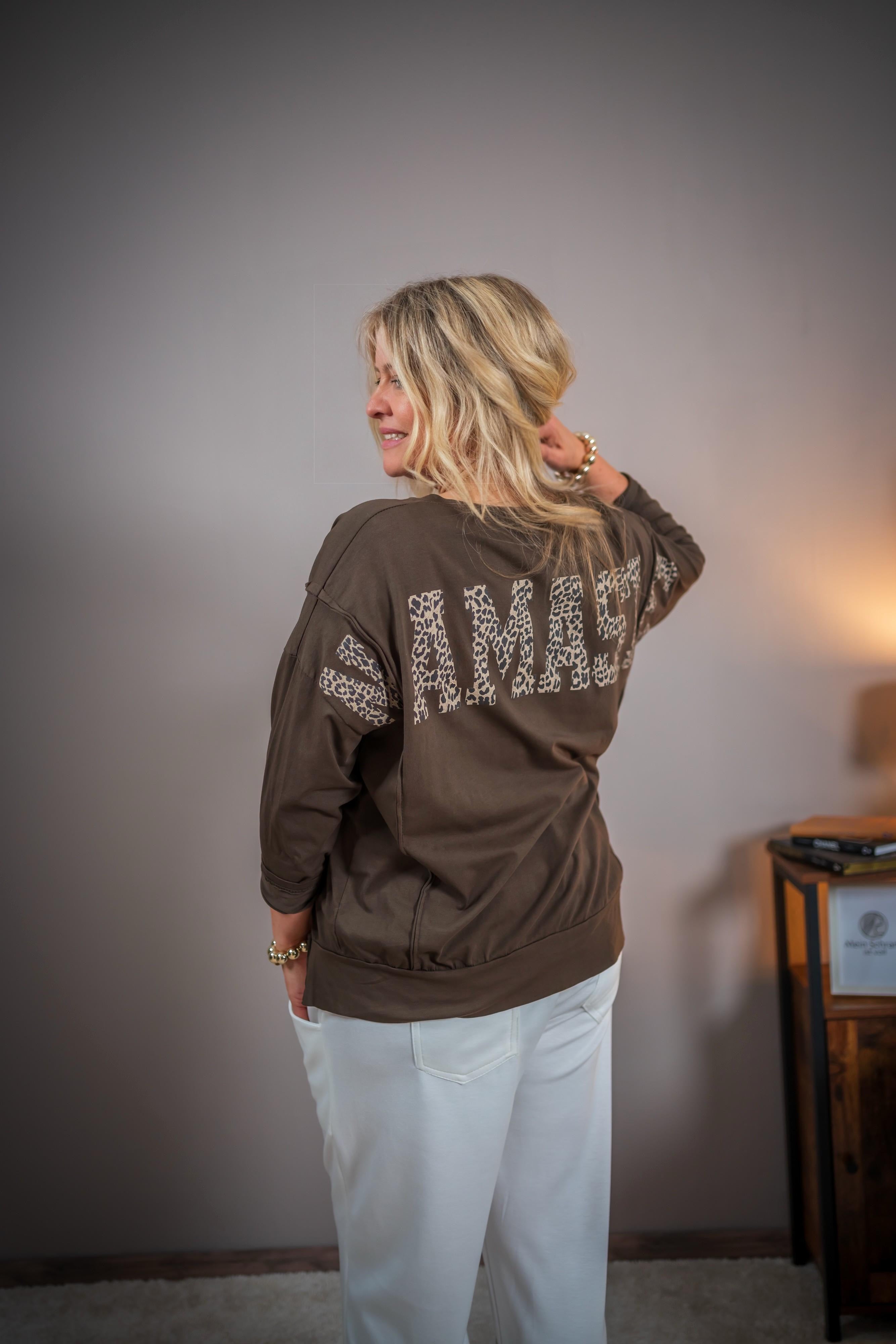 Sweatshirt mit Leo-Schriftzug, schokobraun