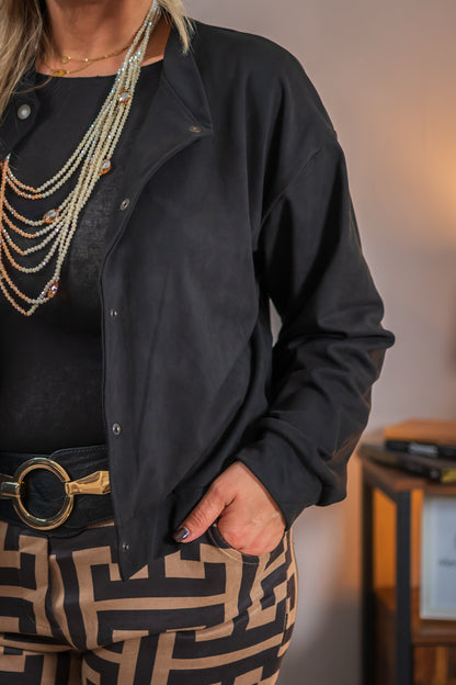 Leichte Jacke in Wildlederoptik, schwarz