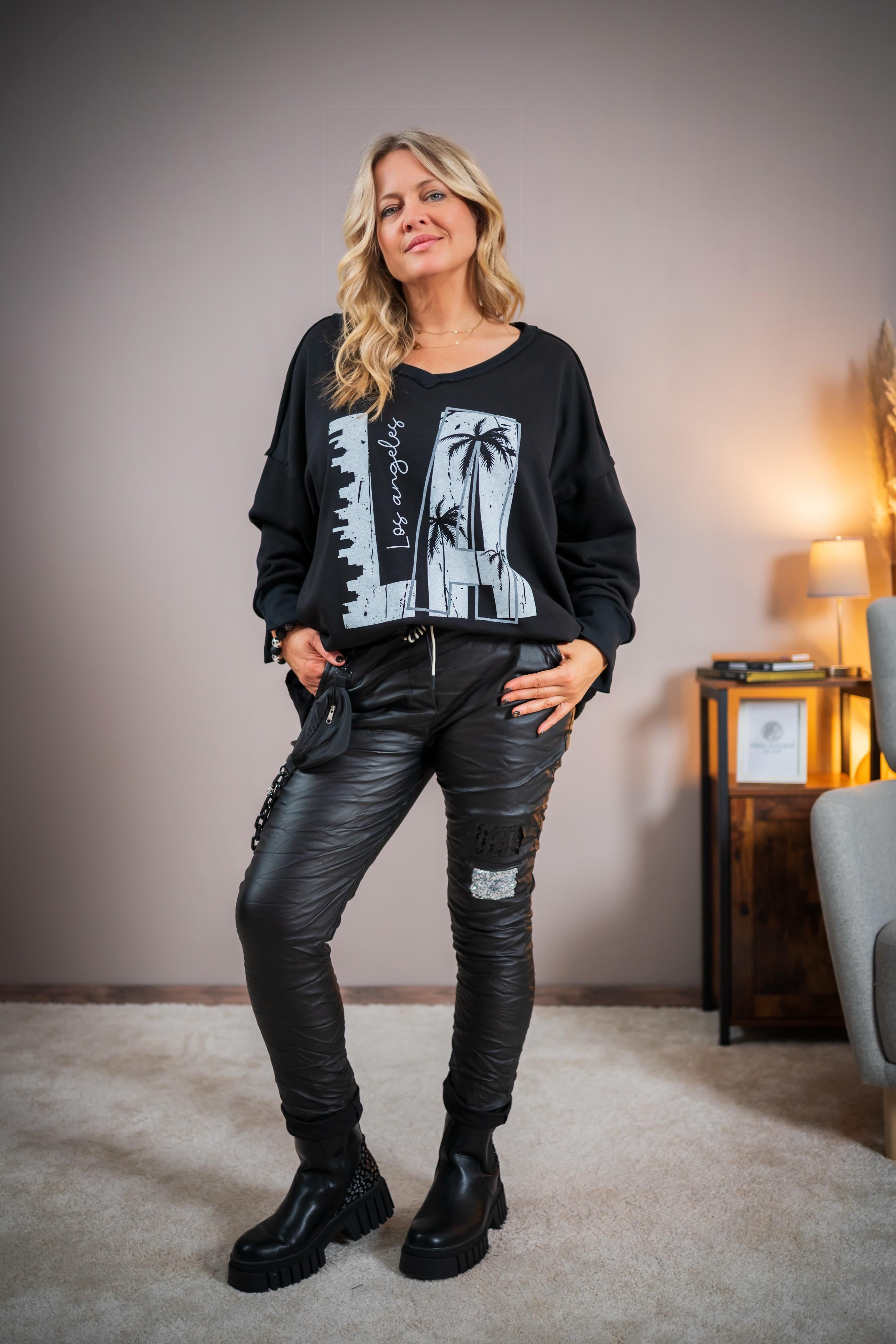Sweatshirt mit L.A. Print, schwarz