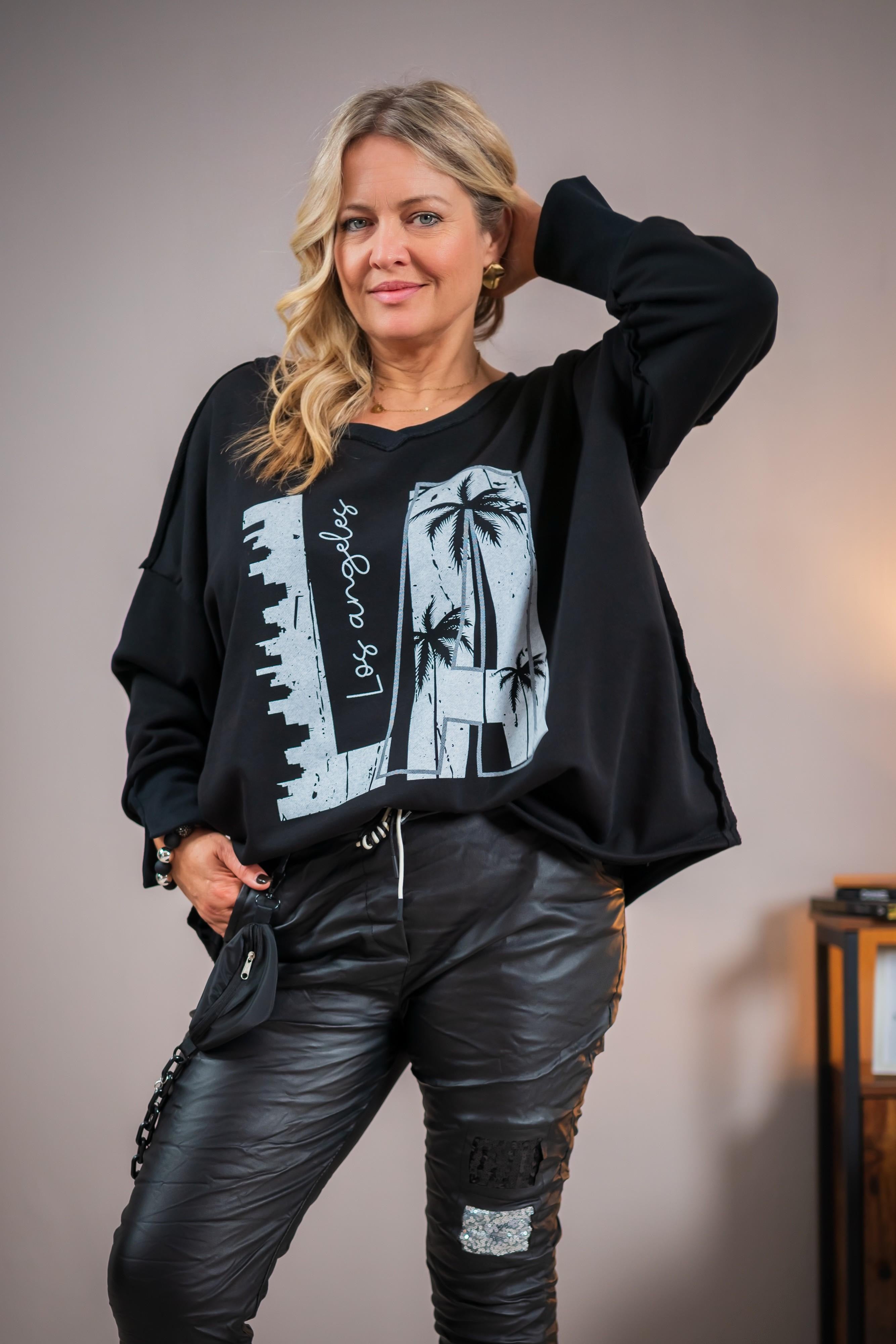 Sweatshirt mit L.A. Print, schwarz