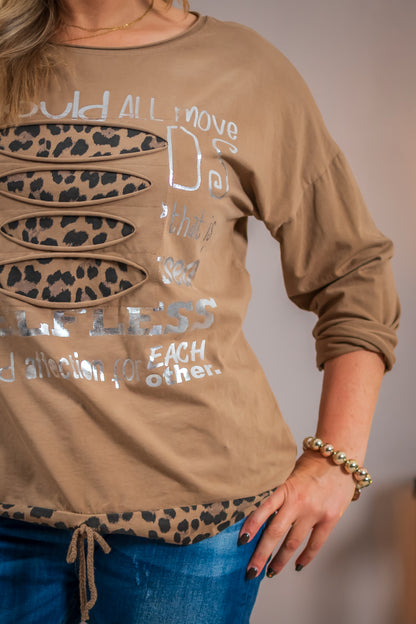 Langarm-Shirt mit hinterlegten Cut-Outs, camel