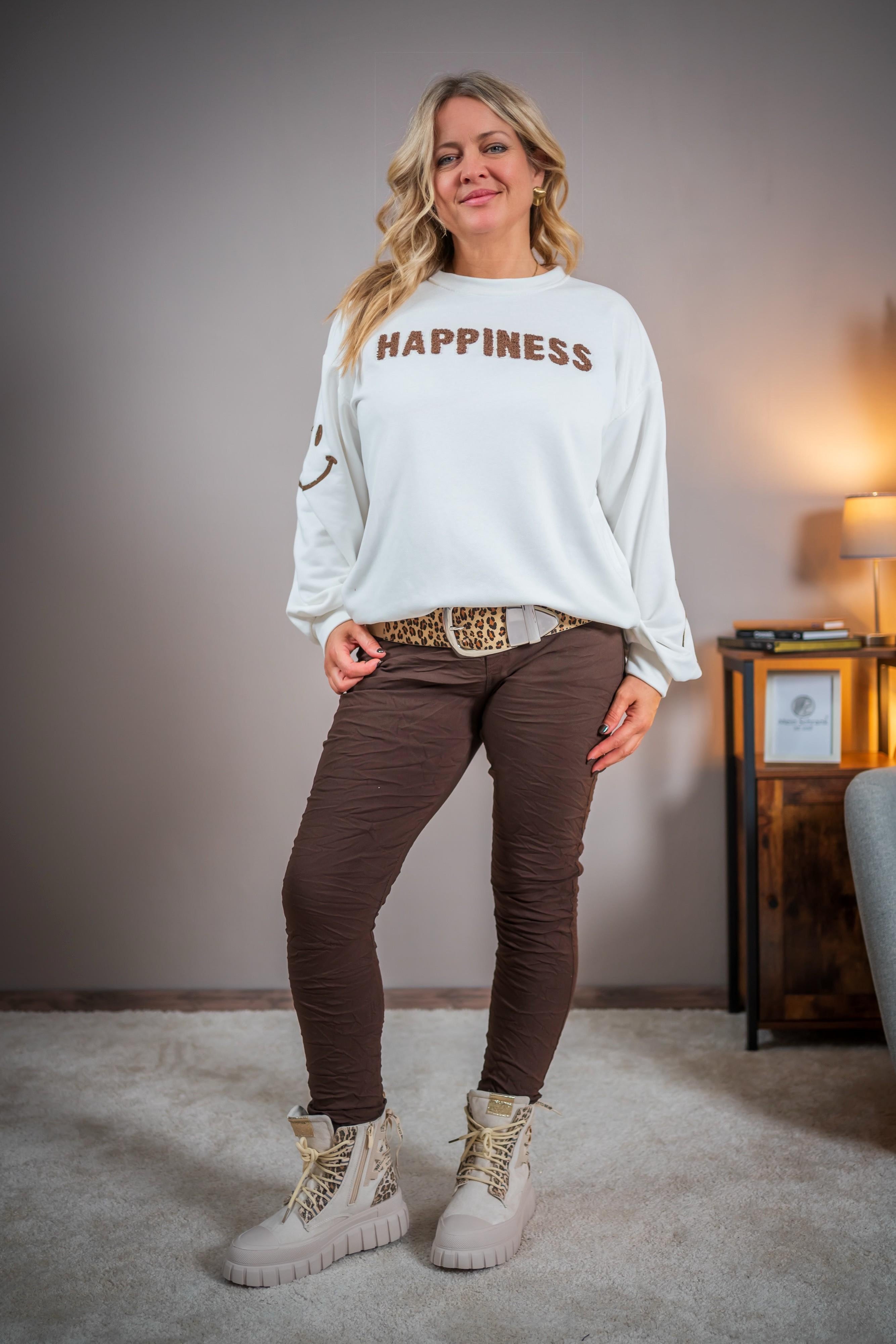 Sweatshirt mit Beflockung, weiß