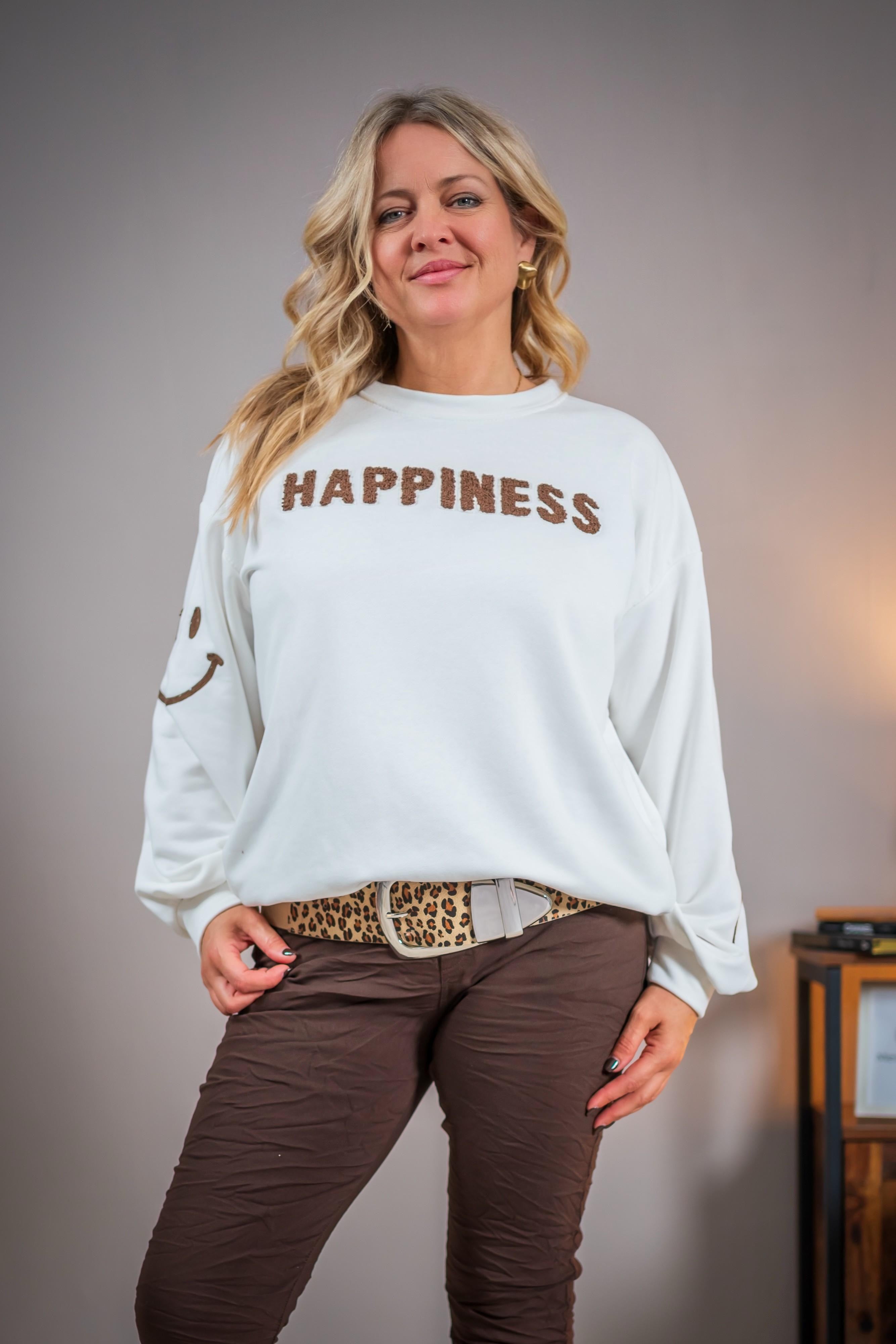 Sweatshirt mit Beflockung, weiß