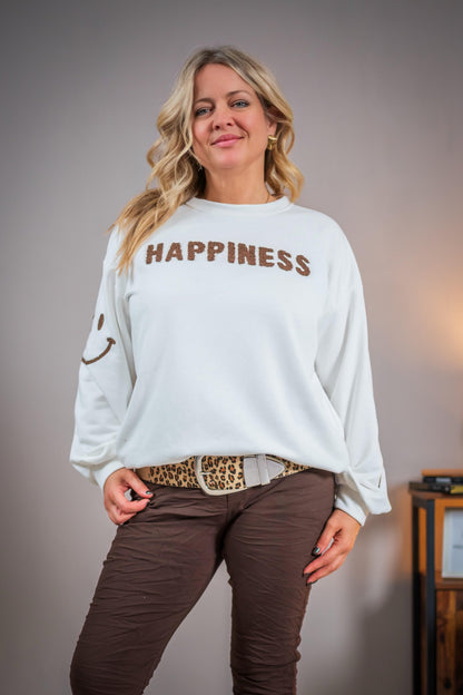 Sweatshirt mit Beflockung, weiß