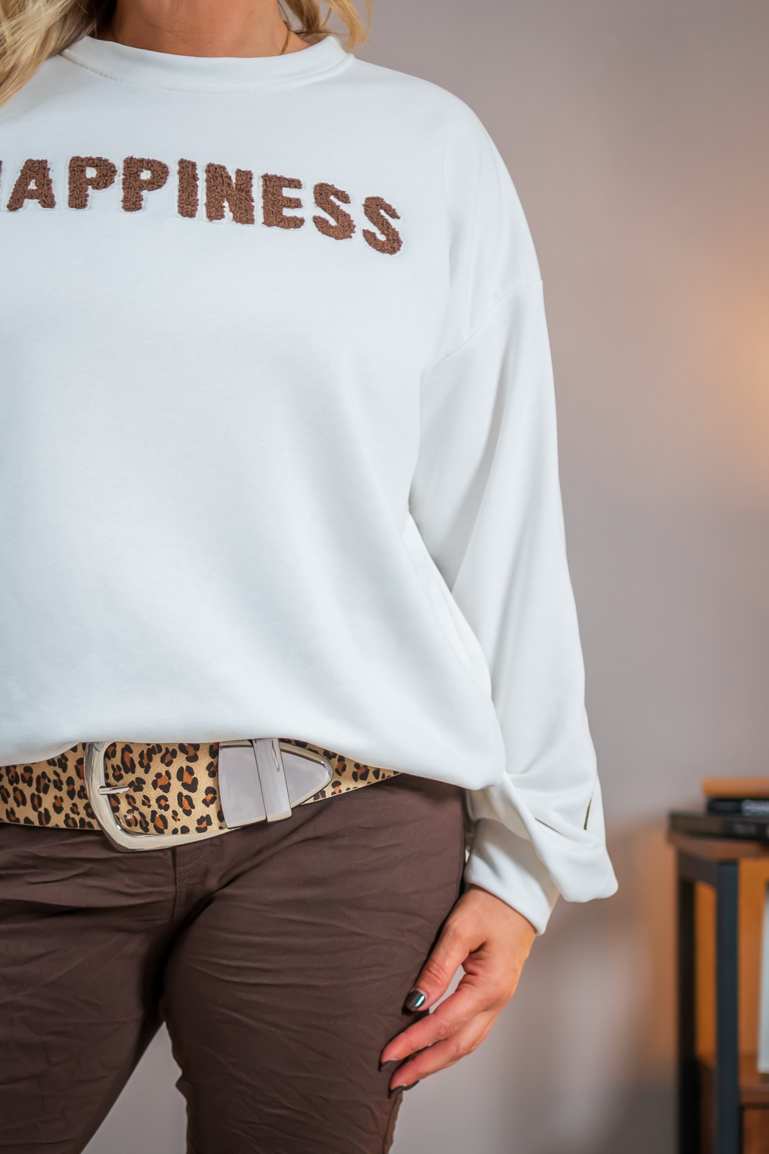 Sweatshirt mit Beflockung, weiß