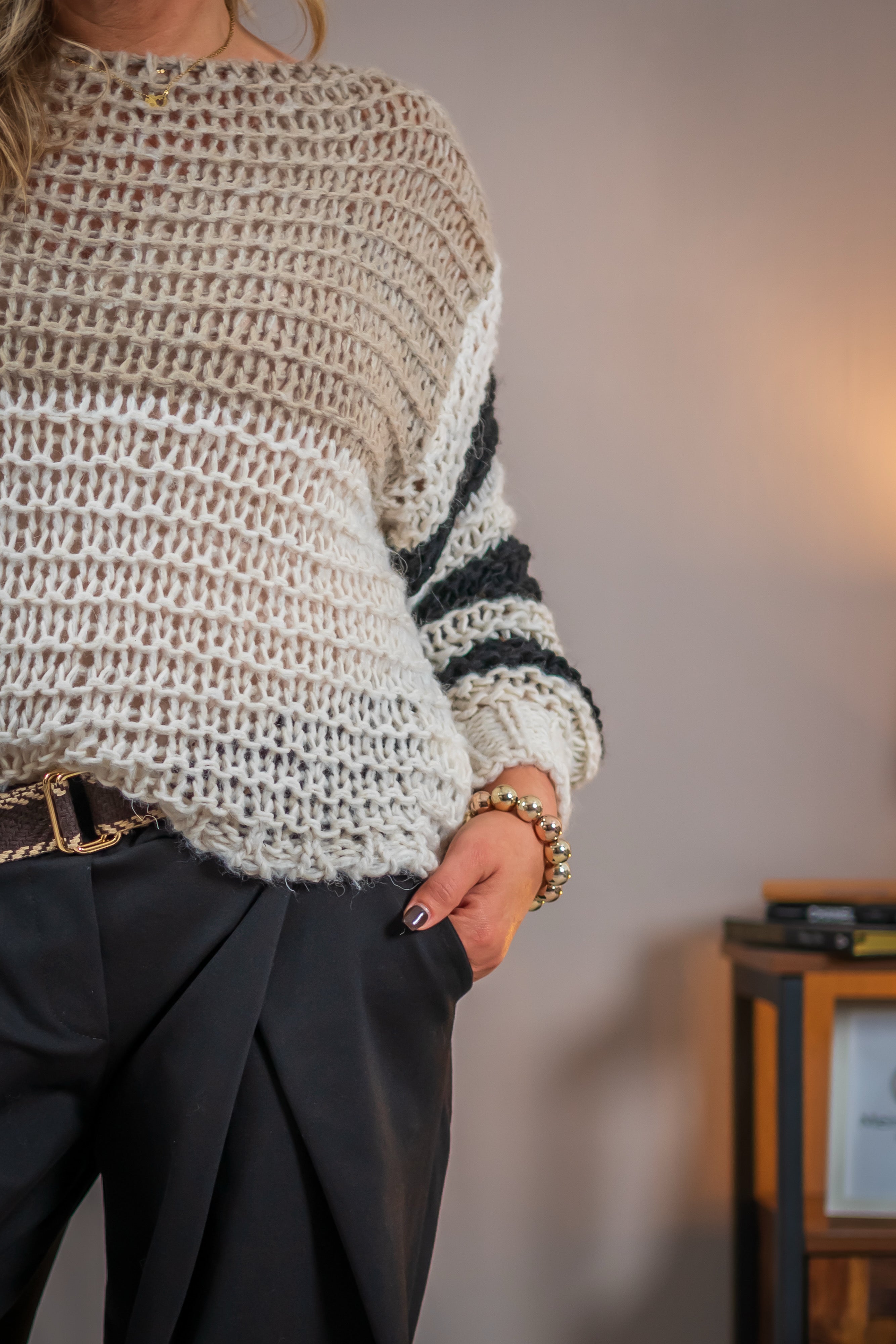 Grobmaschiger Strickpullover, mehrfarbig
