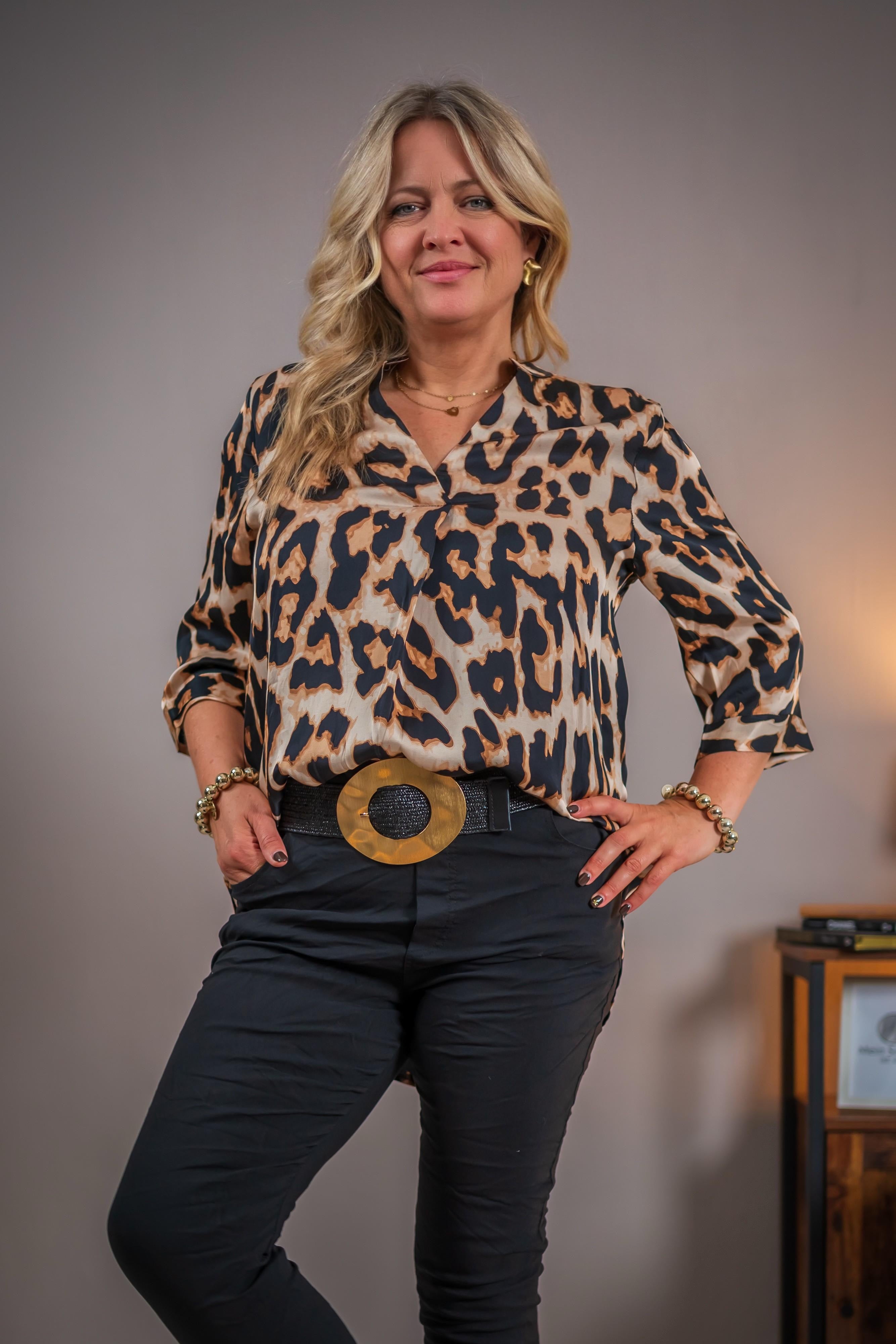 Bluse mit 3/4 Arm im Leo-Muster