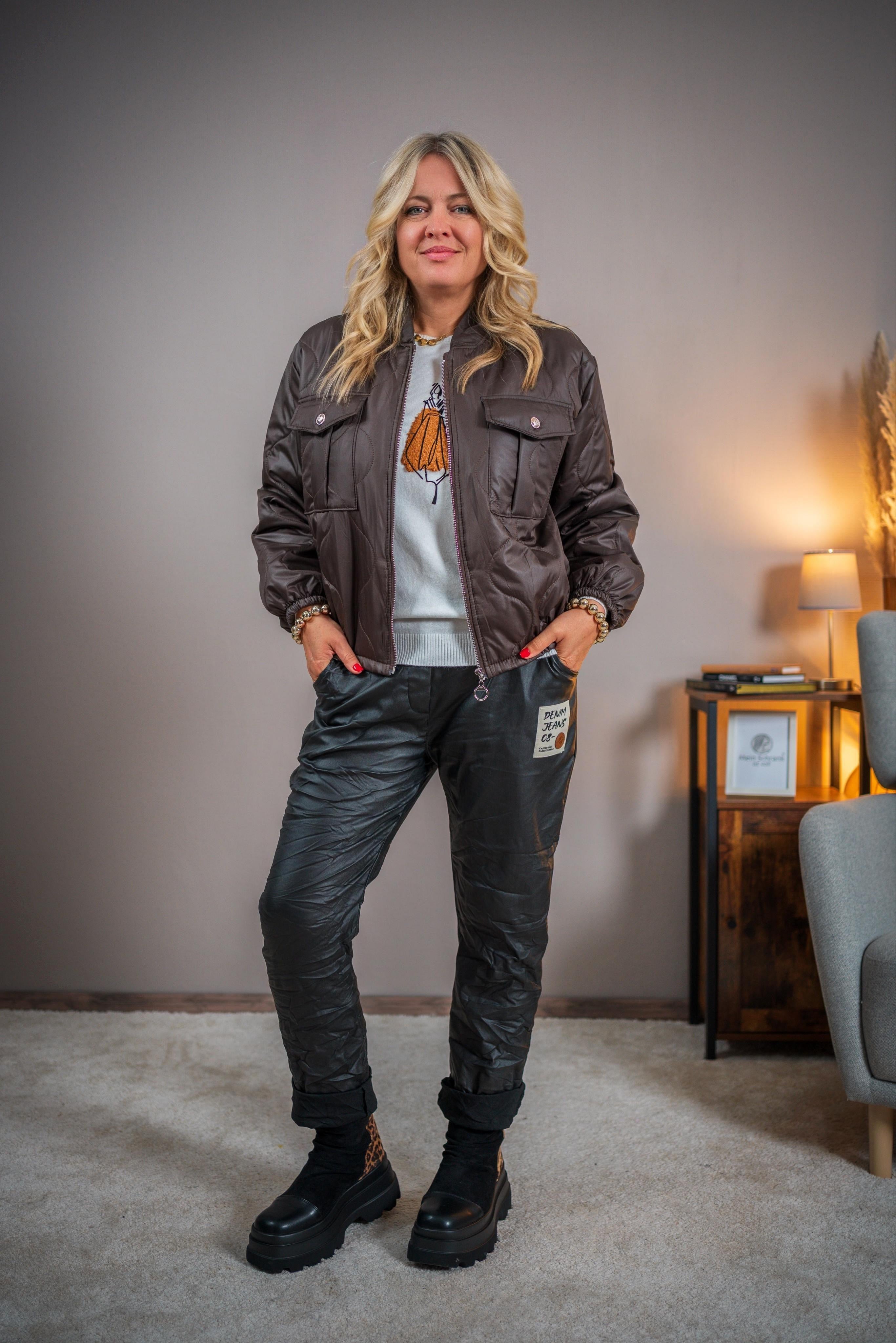 Stretchhose im Leder-Look, schwarz