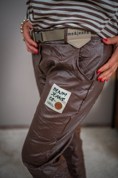 Stretchhose im Leder-Look, schokobraun