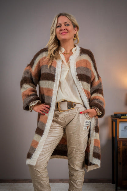 Lange Strickjacke, gestreift