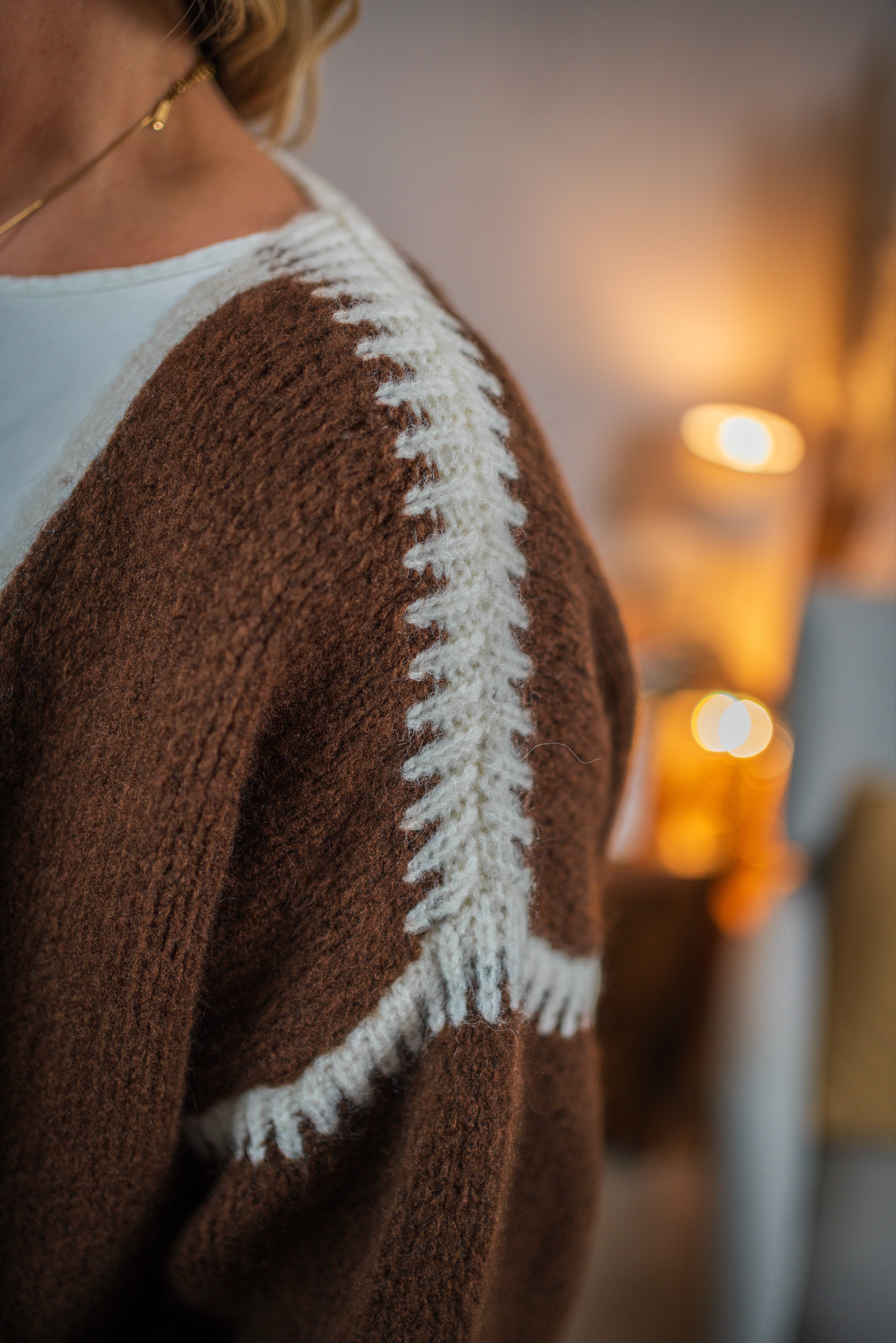 Oversize-Strickjacke, schokobraun-weiß
