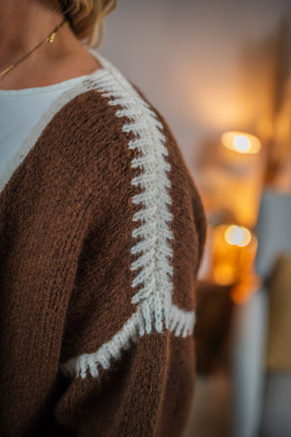 Oversize-Strickjacke, schokobraun-weiß