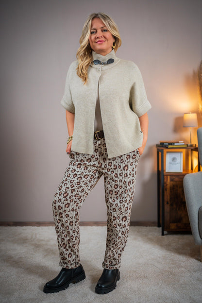Cape-Cardigan mit 1/2 Arm, beige