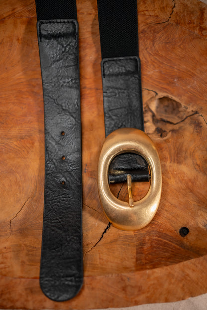 Schmaler Stretchgürtel mit ovaler Schnalle, schwarz