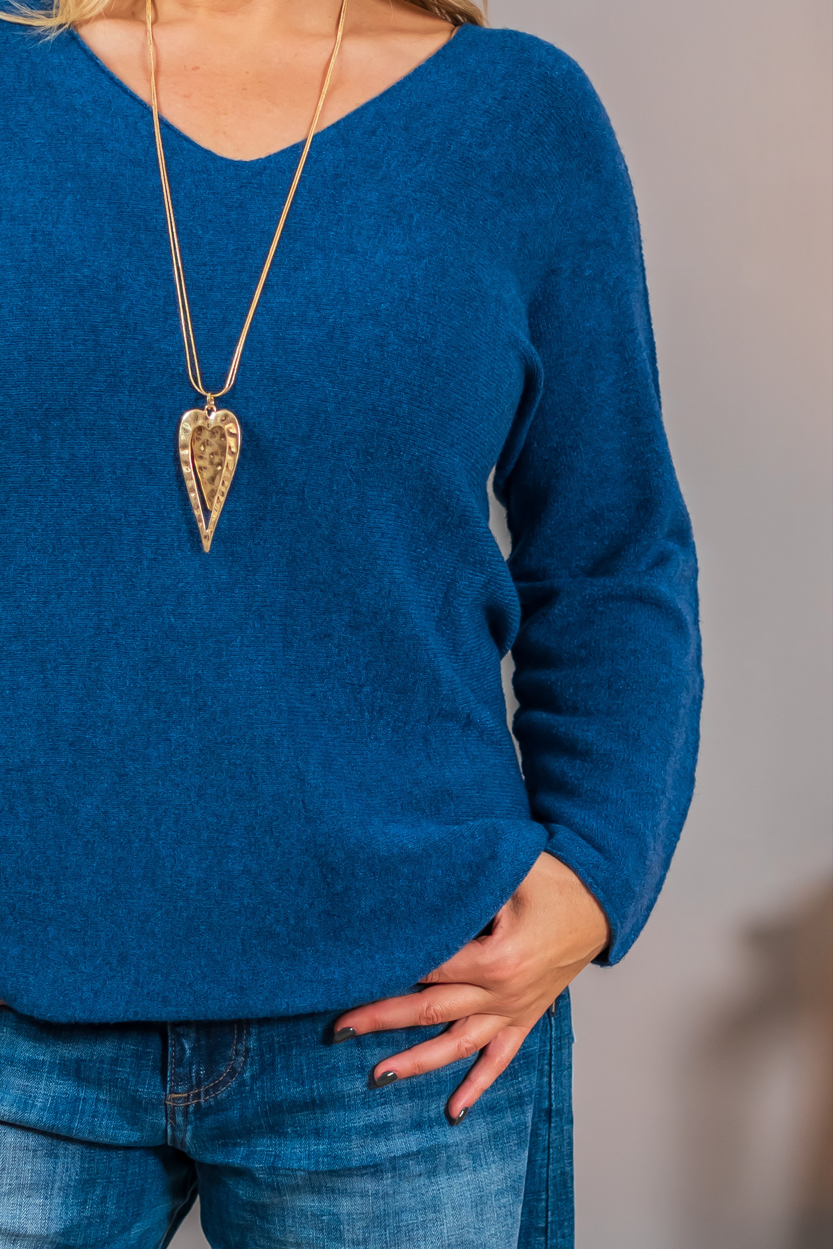 Feinstrickpullover mit V-Ausschnitt, dunkelblau
