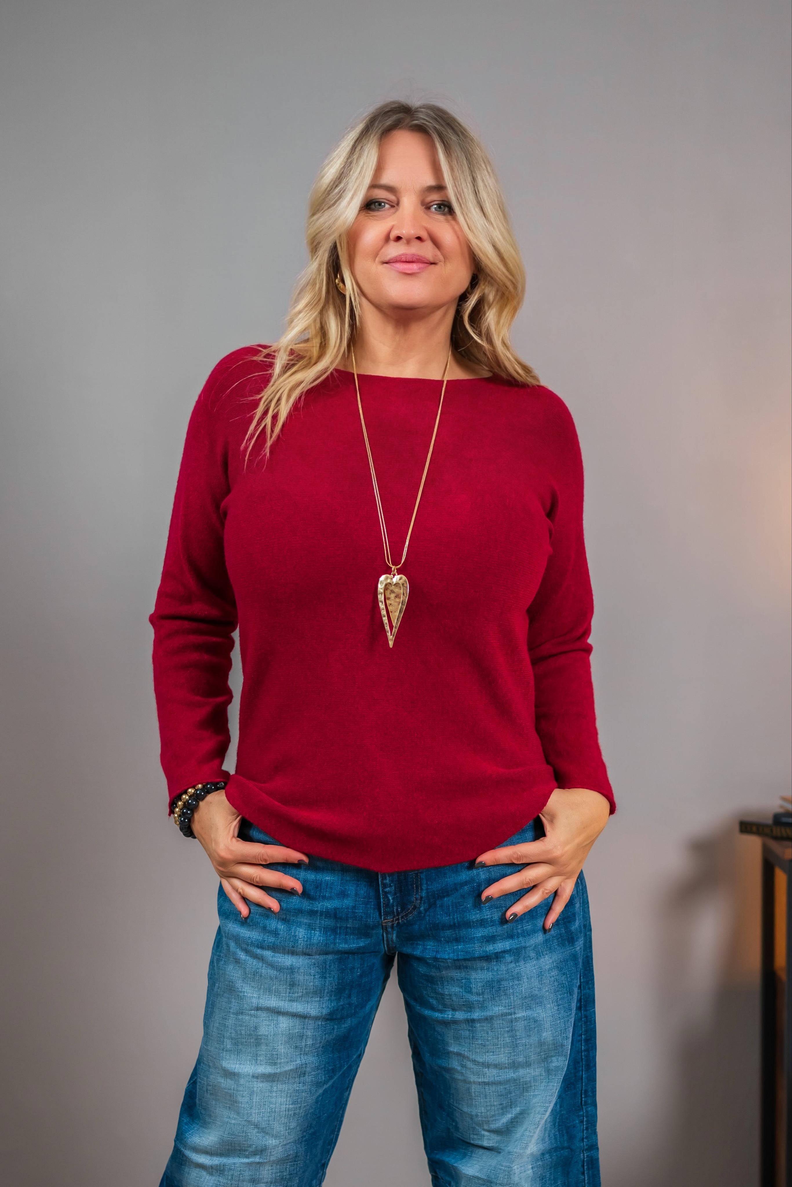 Feinstrickpullover, dunkelrot