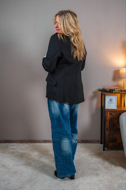 Blazerjacke mit Zierknöpfen, schwarz