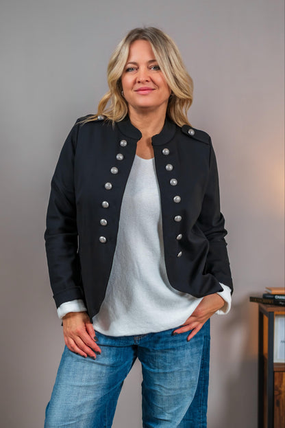 Blazerjacke mit Zierknöpfen, schwarz