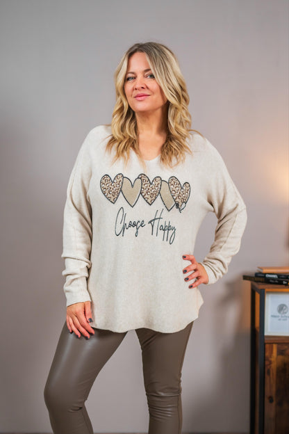 Feinstrickpullover mit Design, beige