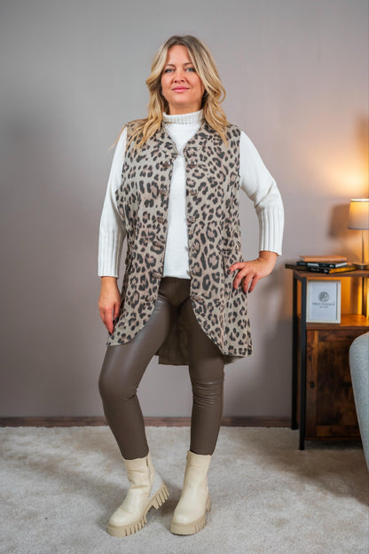 Long-Weste im Leoprint
