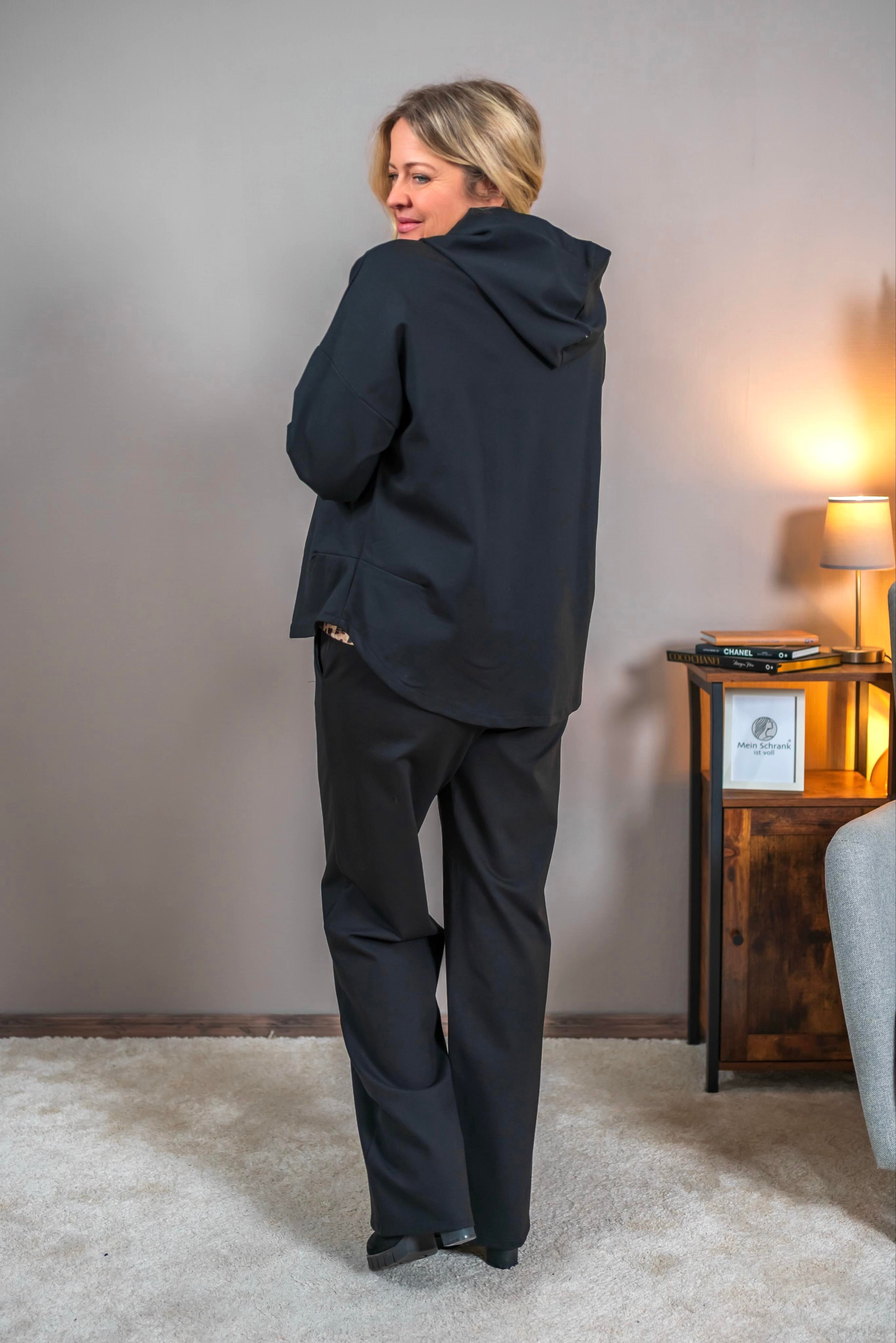Kapuzen-Cardigan mit Reißverschluss, schwarz