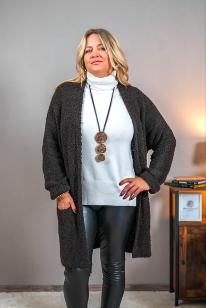 Bouclé-Cardigan, braun