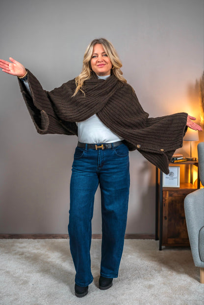 Poncho aus Strick, dunkelbraun