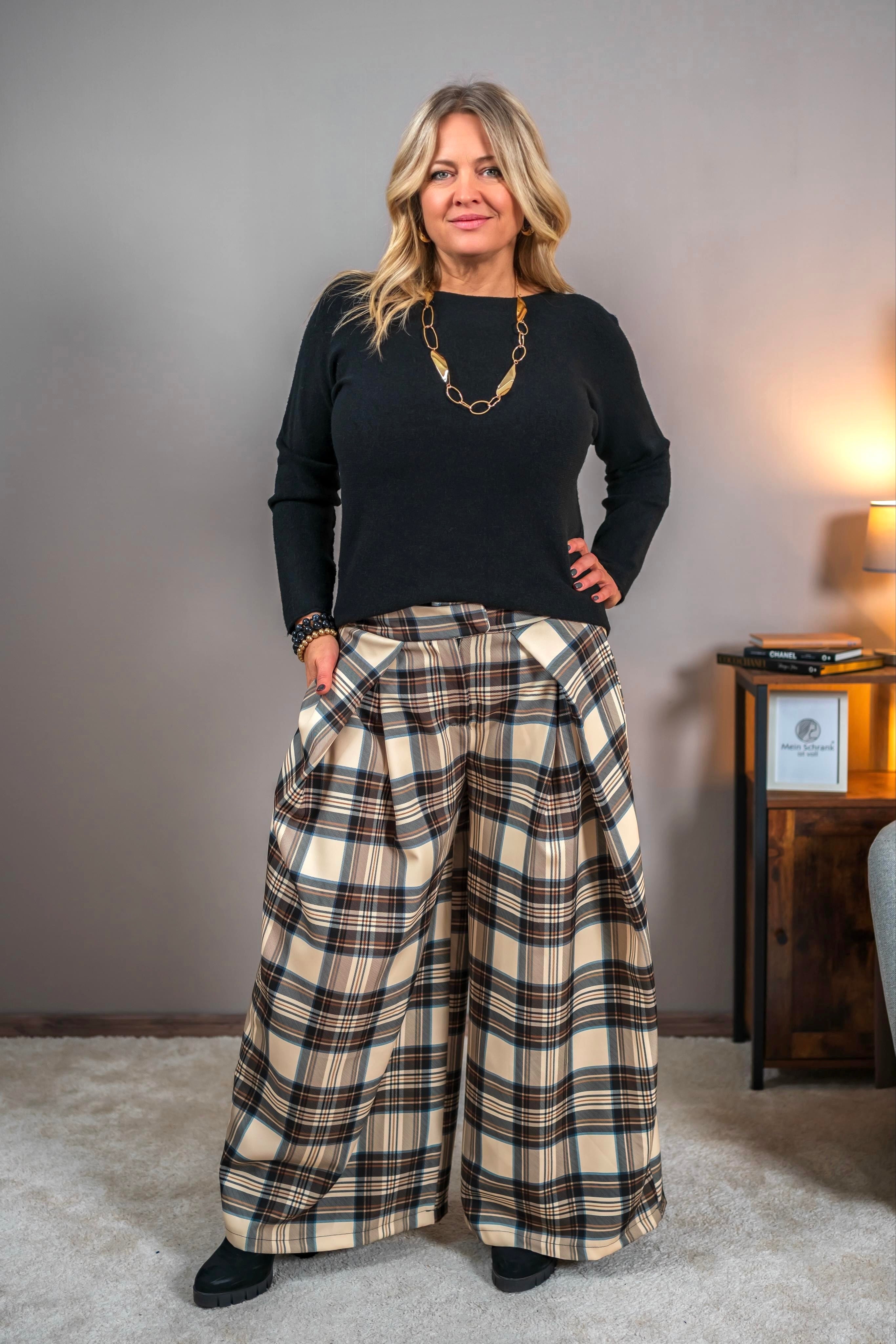 Hose mit weitem Bein, kariert