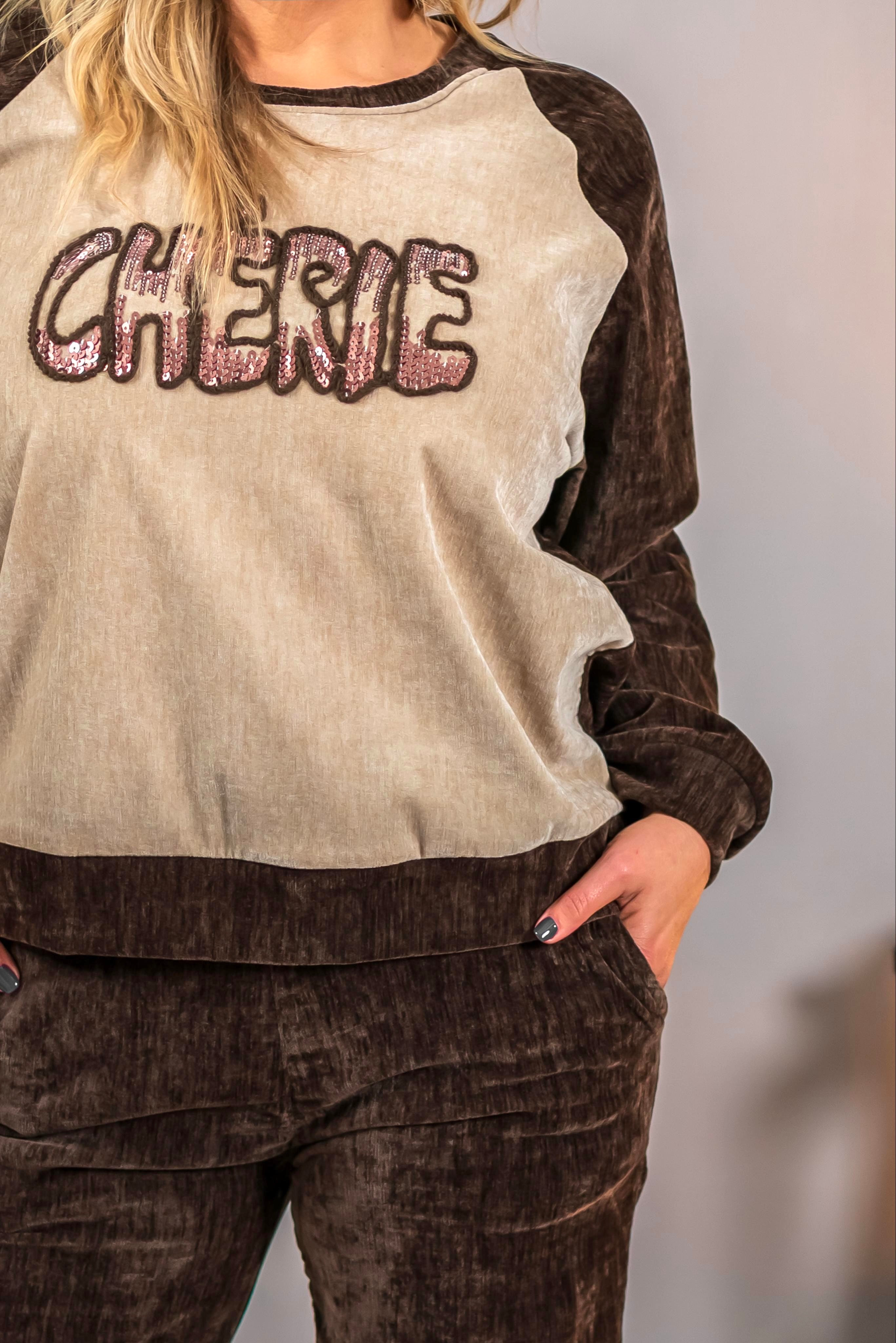 Sweatshirt mit Schriftzug, beige/braun