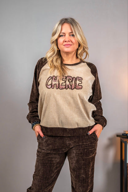 Sweatshirt mit Schriftzug, beige/braun