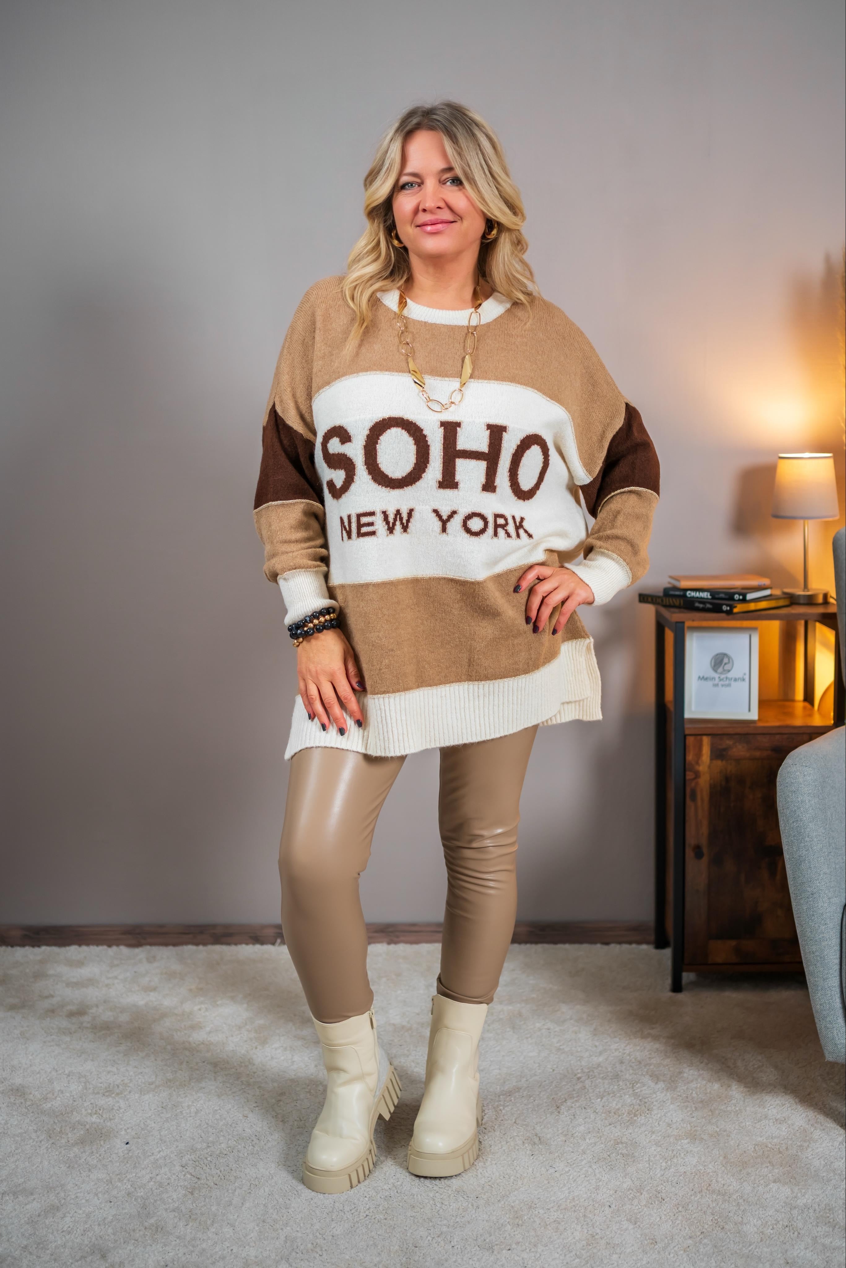 Longpullover in Feinstrick, mehrfarbig